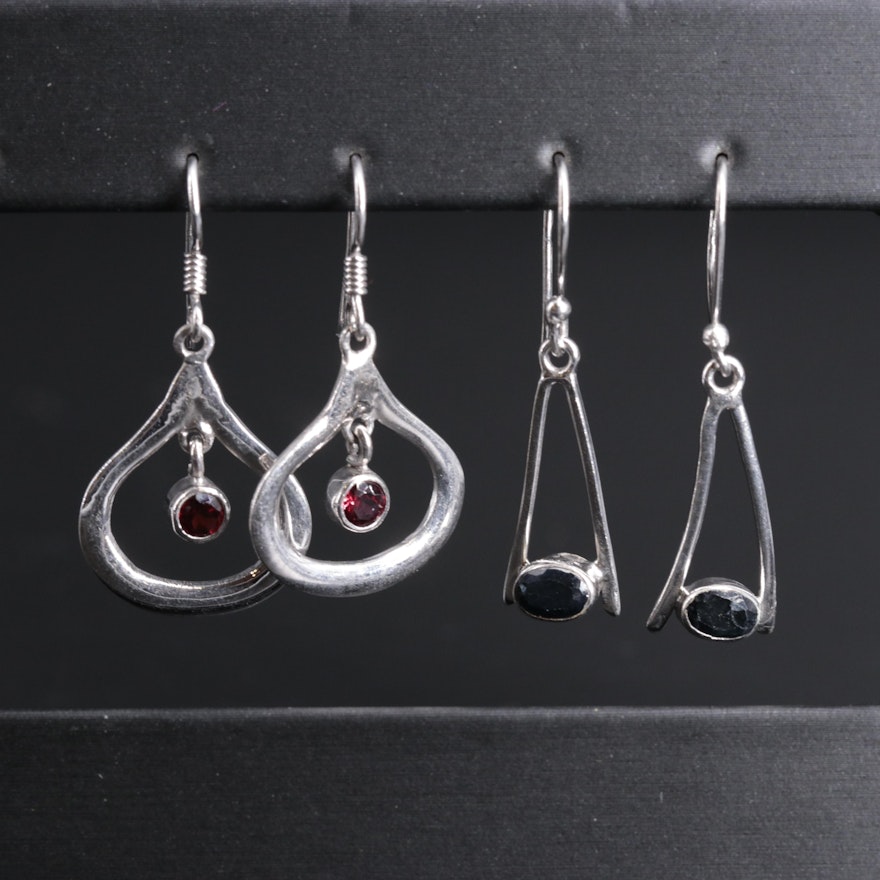 Sterling Silver Sapphire and Garnet Earring Duo