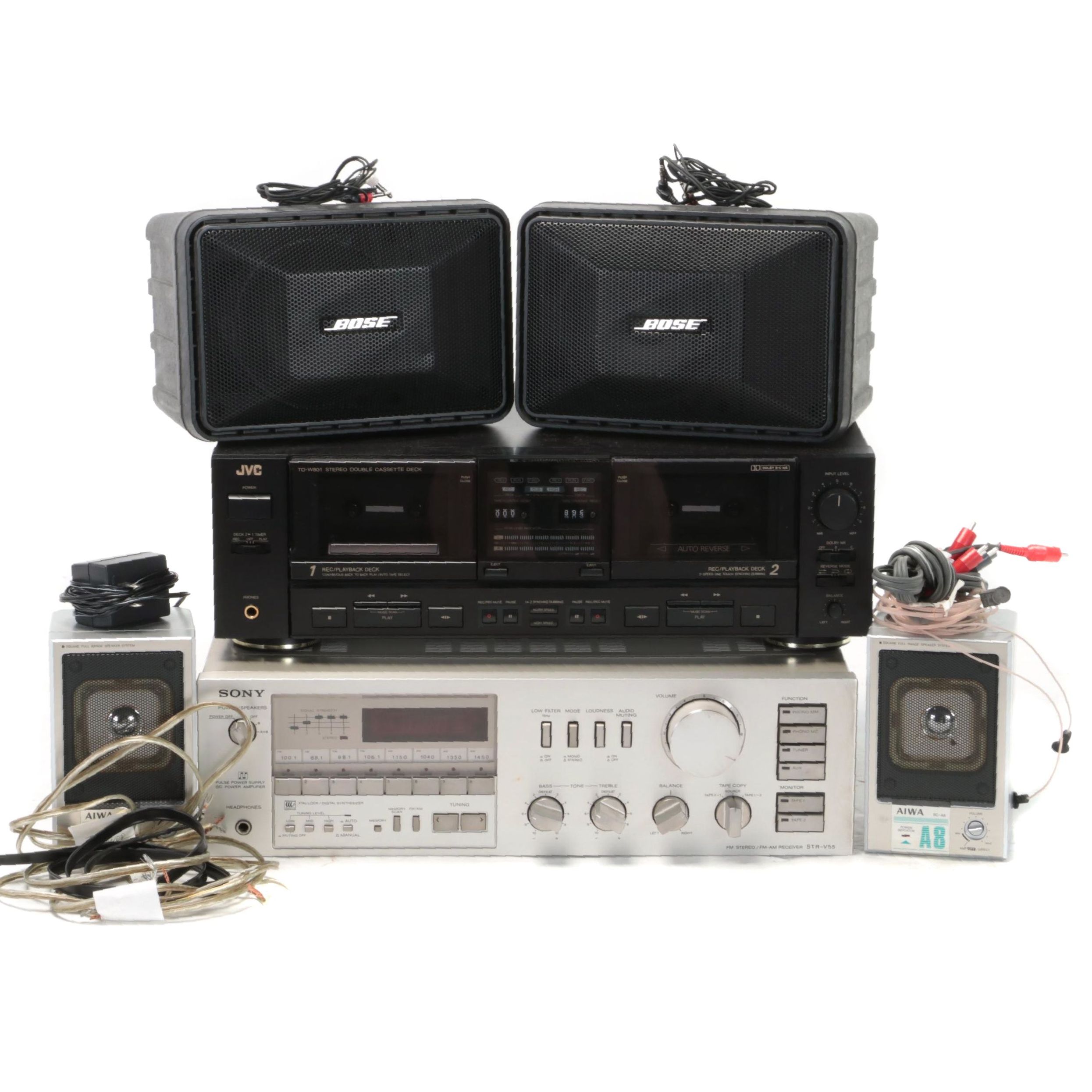 Sony AM/FM Stereo Receiver with JVC Cassette Deck, Bose Speakers and More
