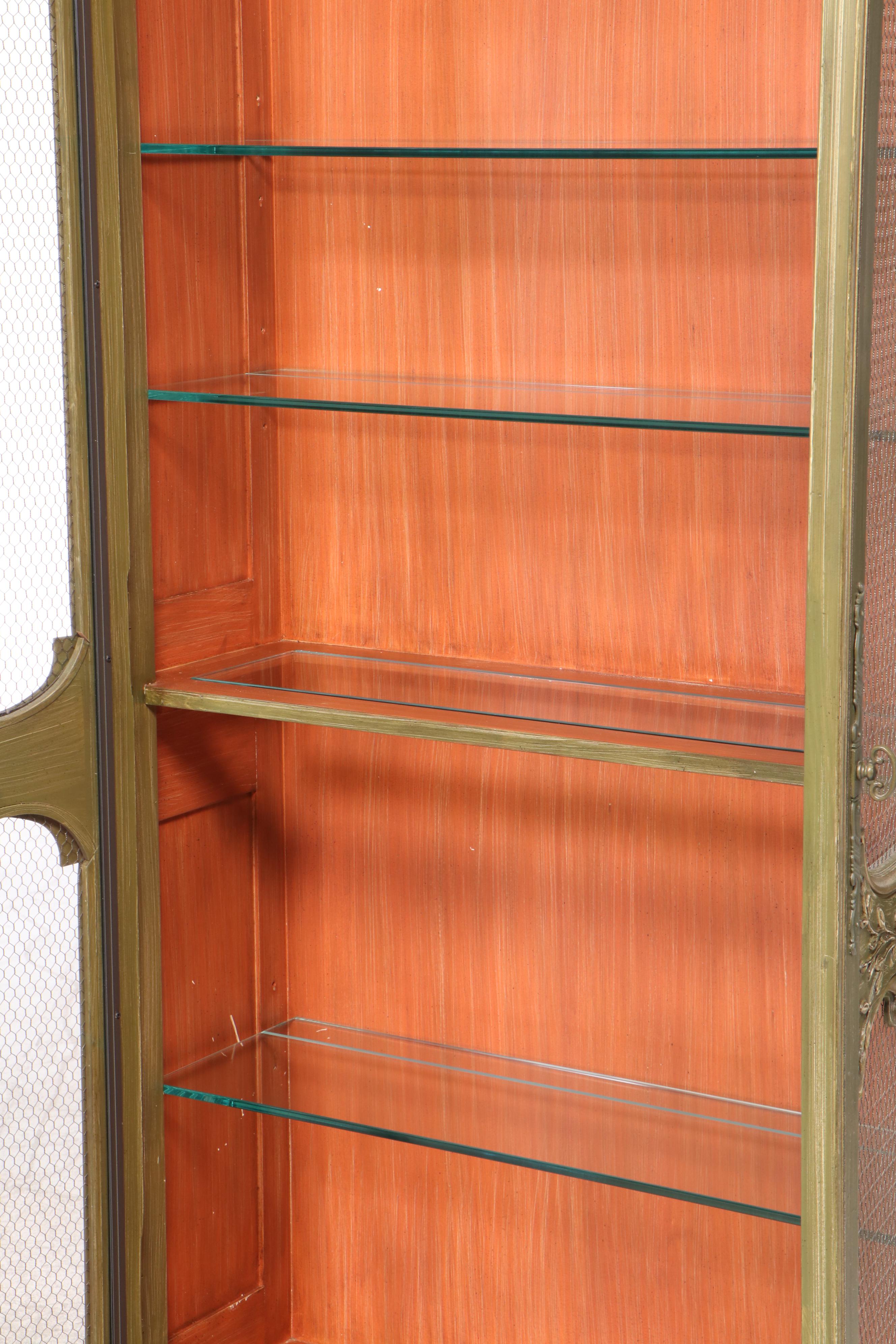 Pair of Louis XV Style Green Glazed-Painted Display Cabinets