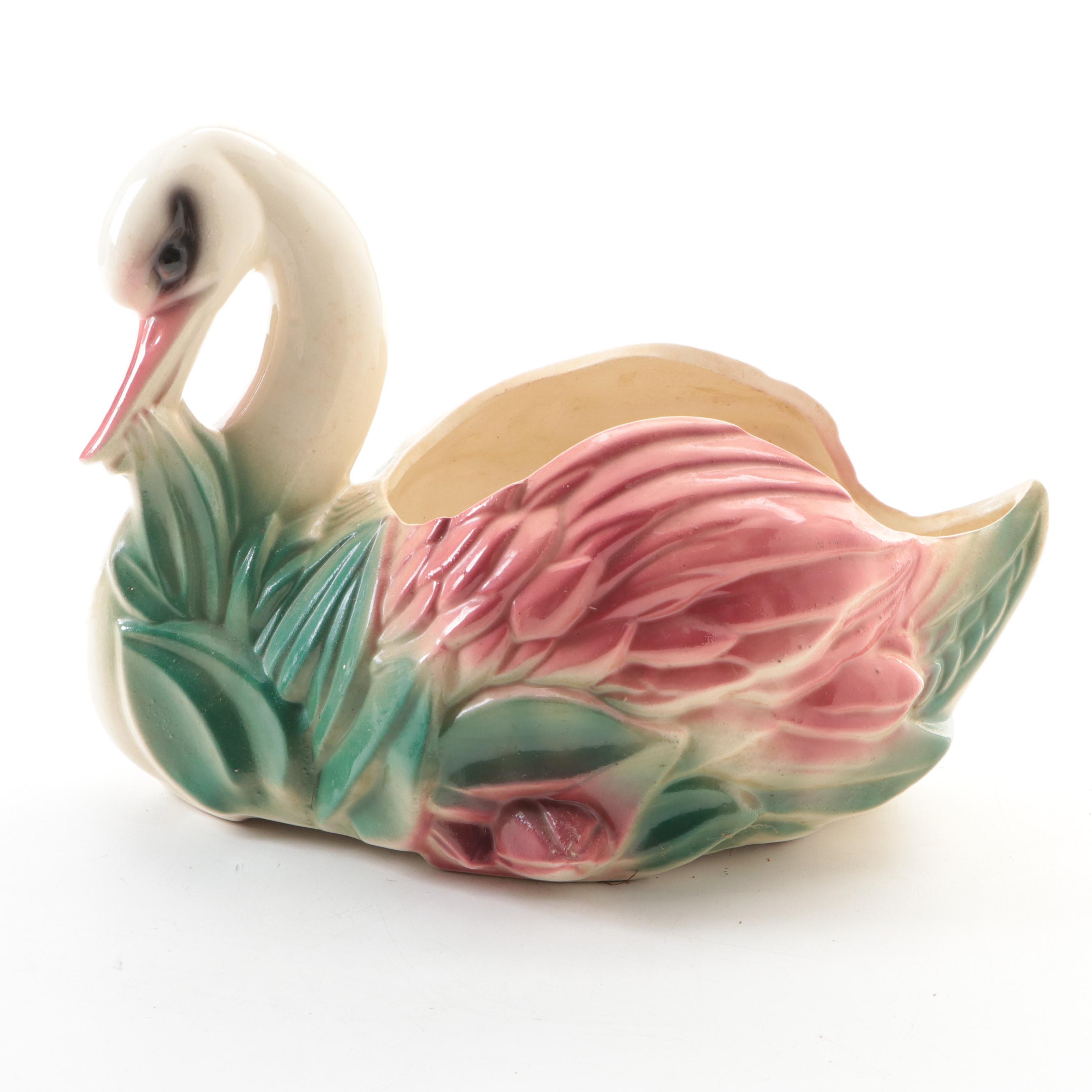 Ungemach Pottery Swan Planter and Ceramic Frog Dish