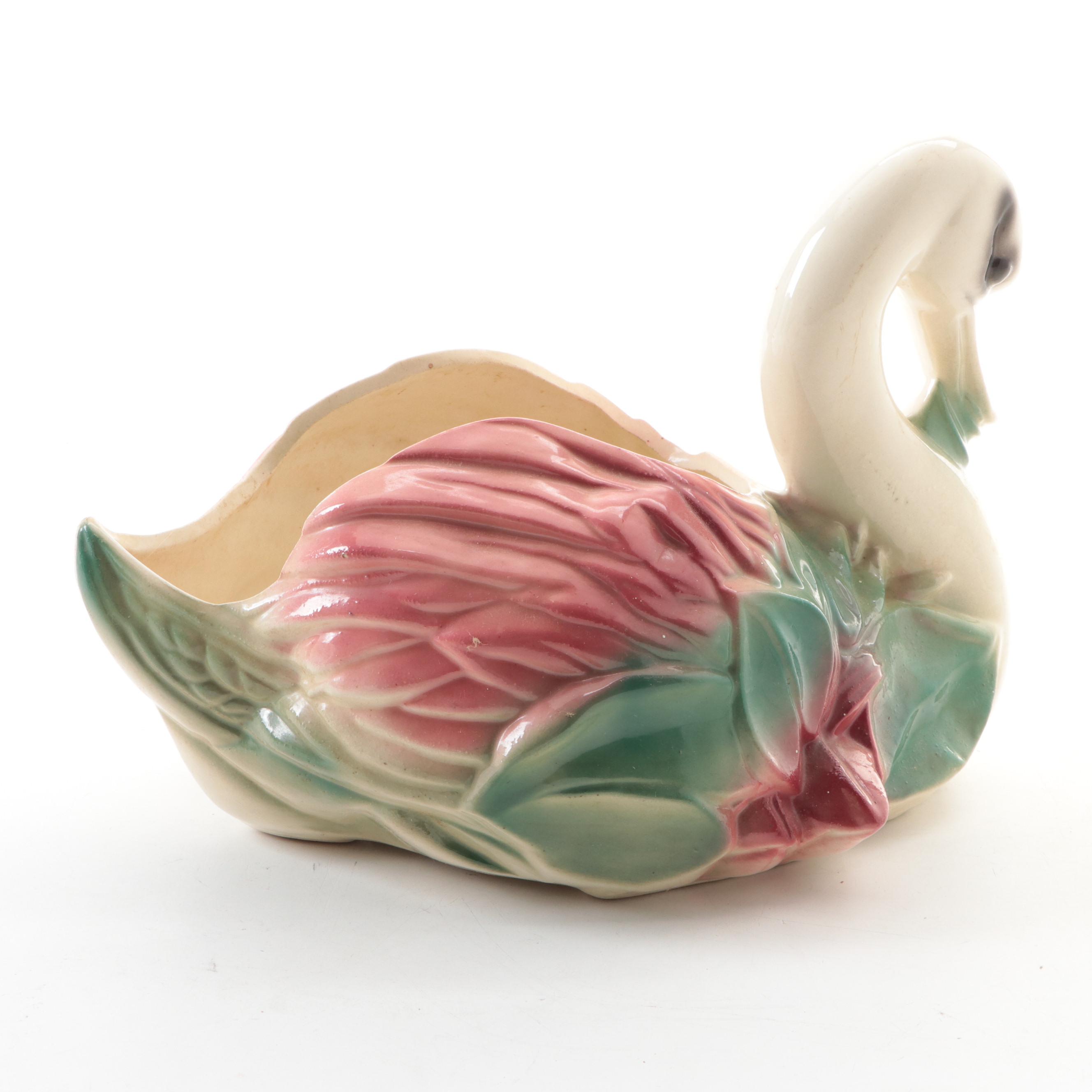Ungemach Pottery Swan Planter and Ceramic Frog Dish