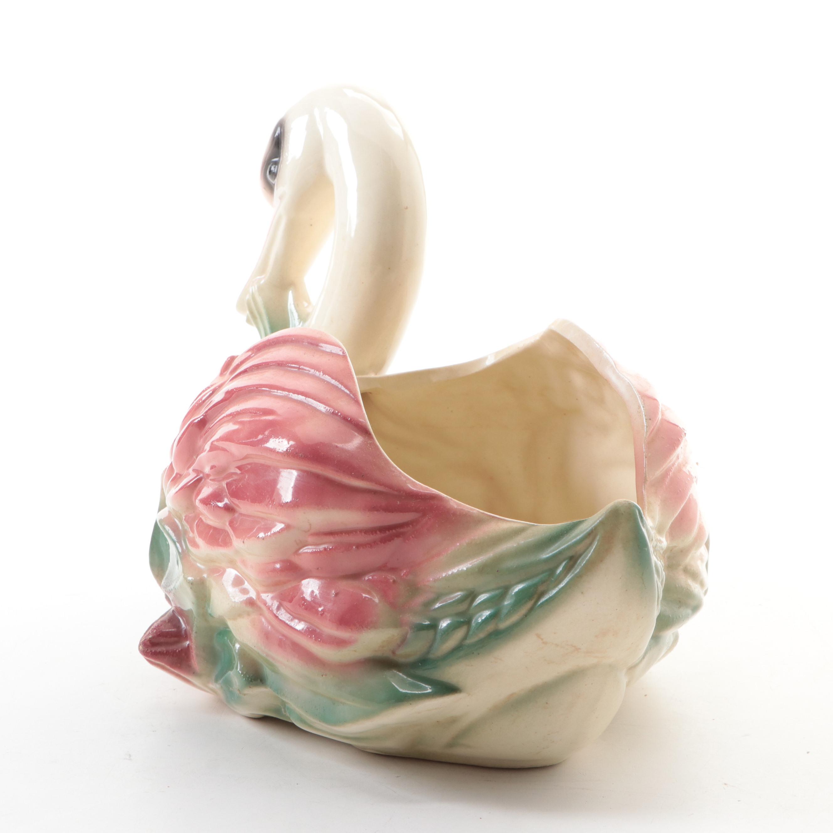 Ungemach Pottery Swan Planter and Ceramic Frog Dish