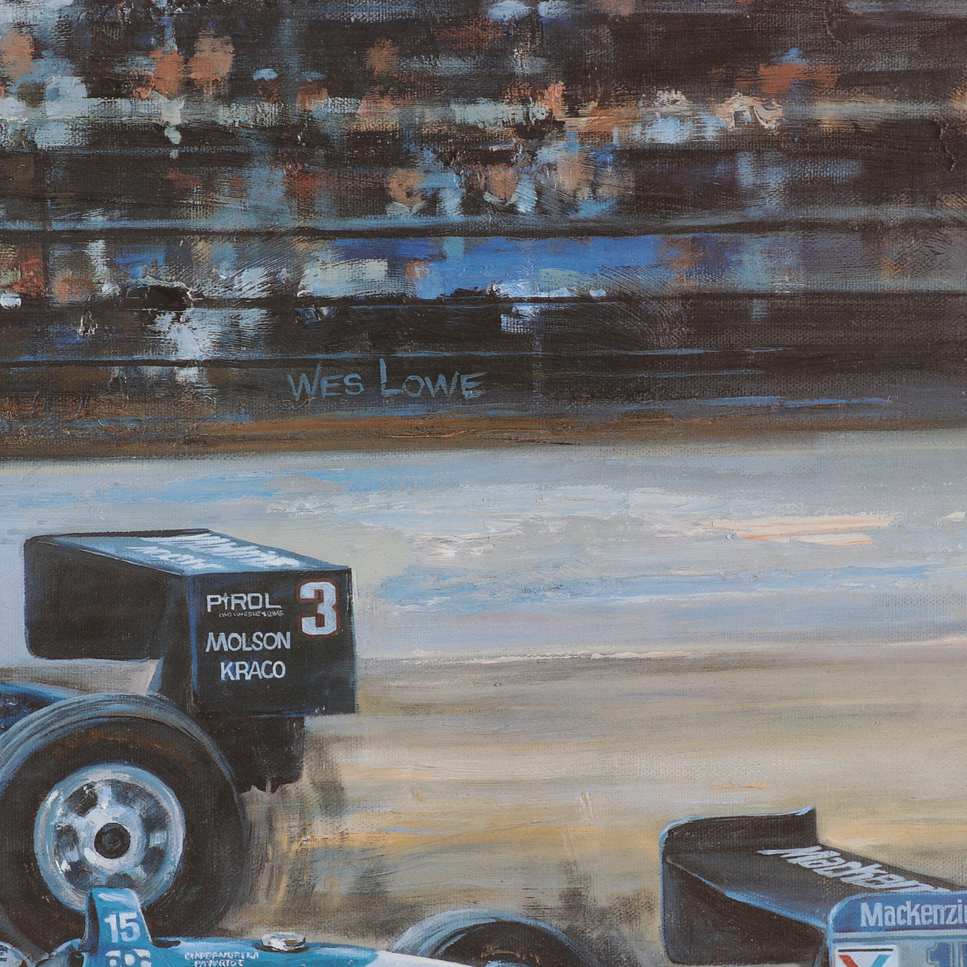 Embellished Offset Lithograph of Al Unser Jr and Scott Goodyear Indy 500 Race