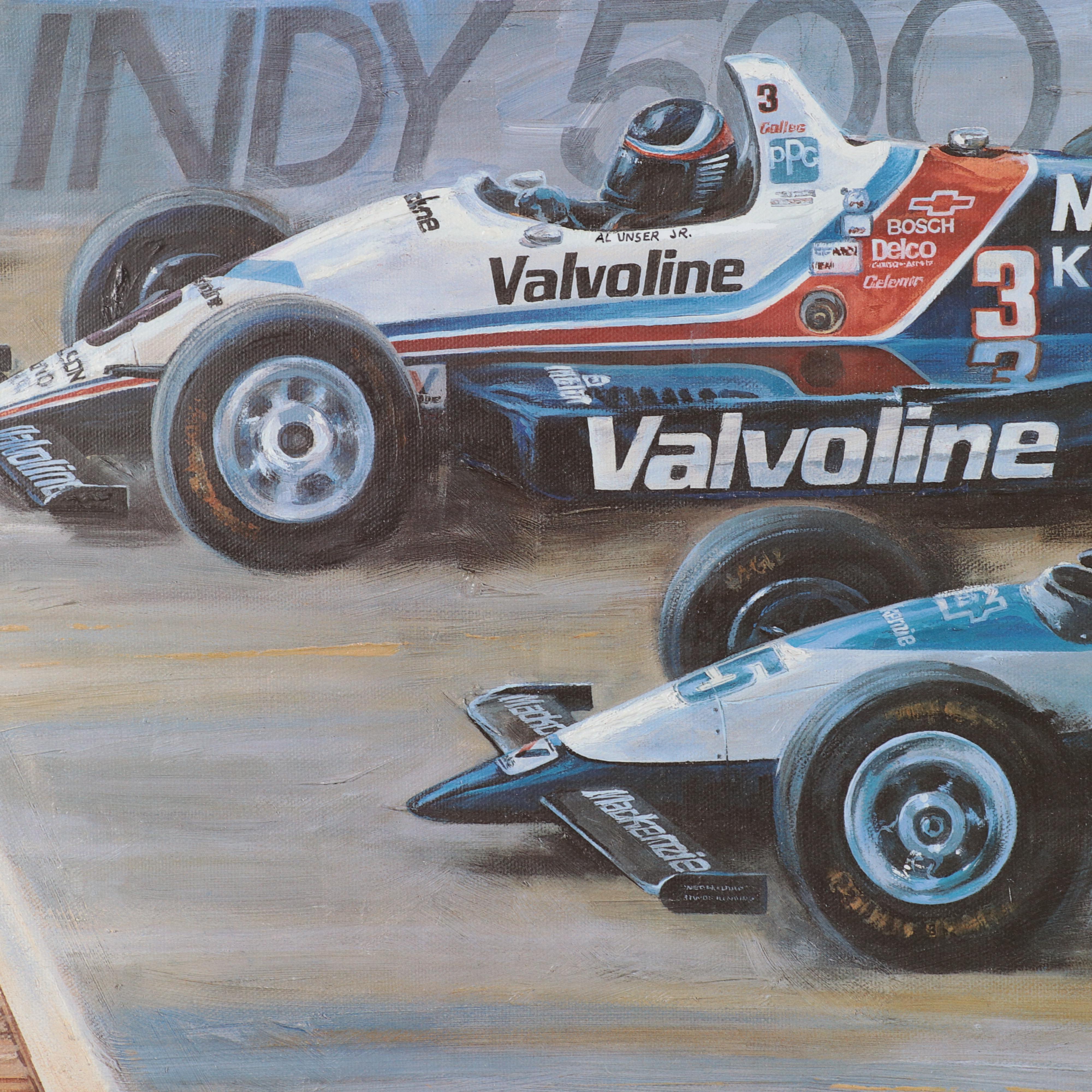 Embellished Offset Lithograph of Al Unser Jr and Scott Goodyear Indy 500 Race