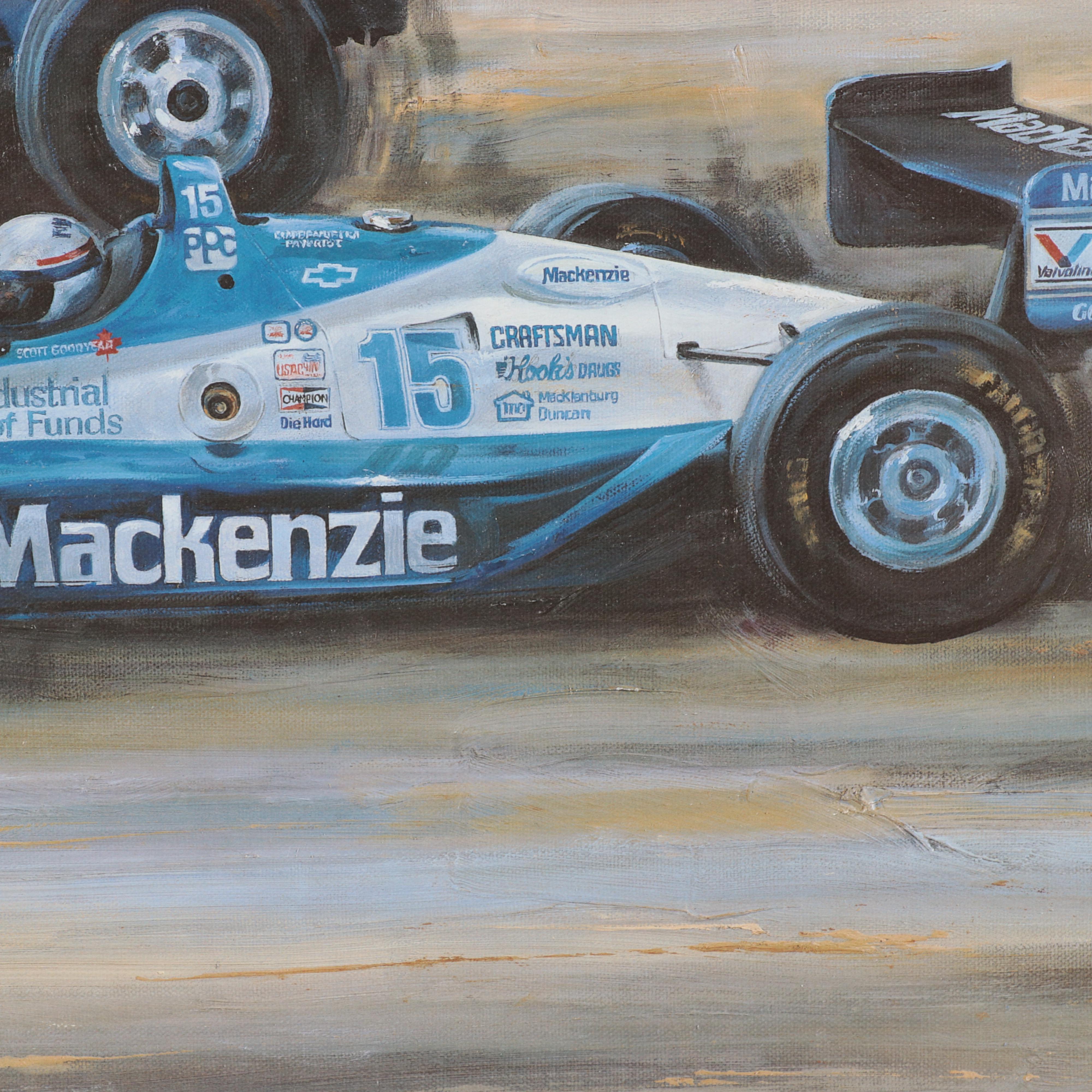 Embellished Offset Lithograph of Al Unser Jr and Scott Goodyear Indy 500 Race