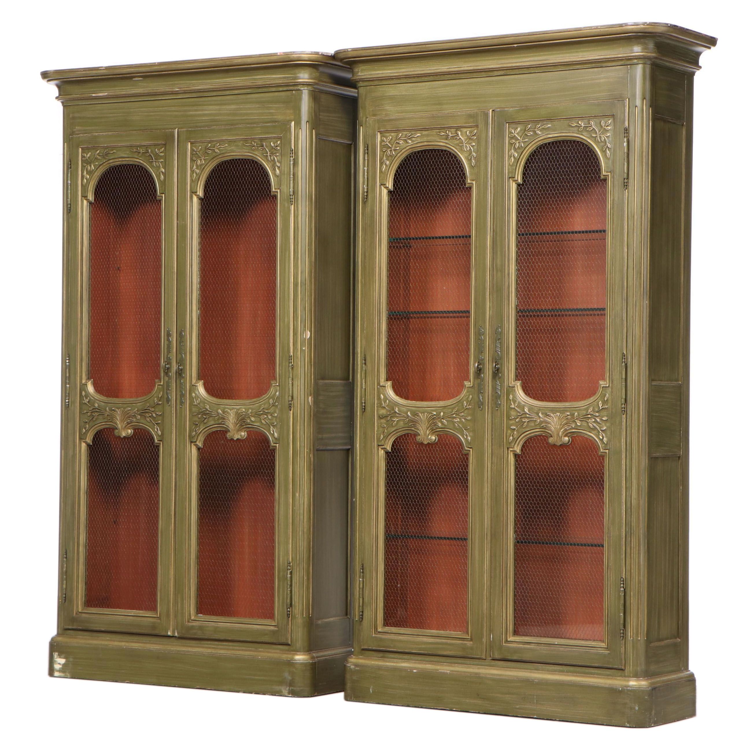 Pair of Louis XV Style Green Glazed-Painted Display Cabinets