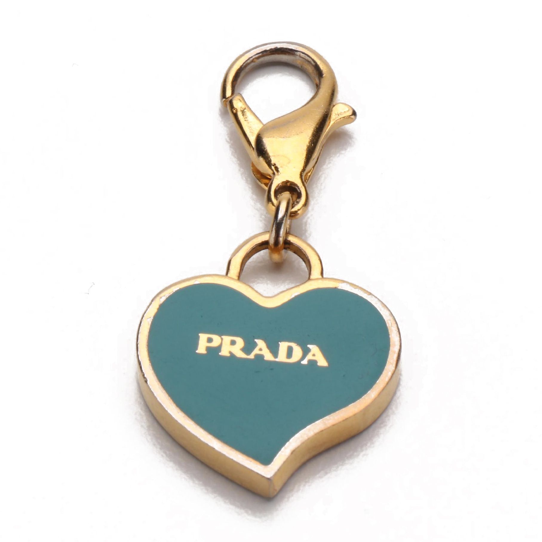 Prada Gold-Tone Metal and Teal Resin Heart-Shaped Bracelet Charm with Box