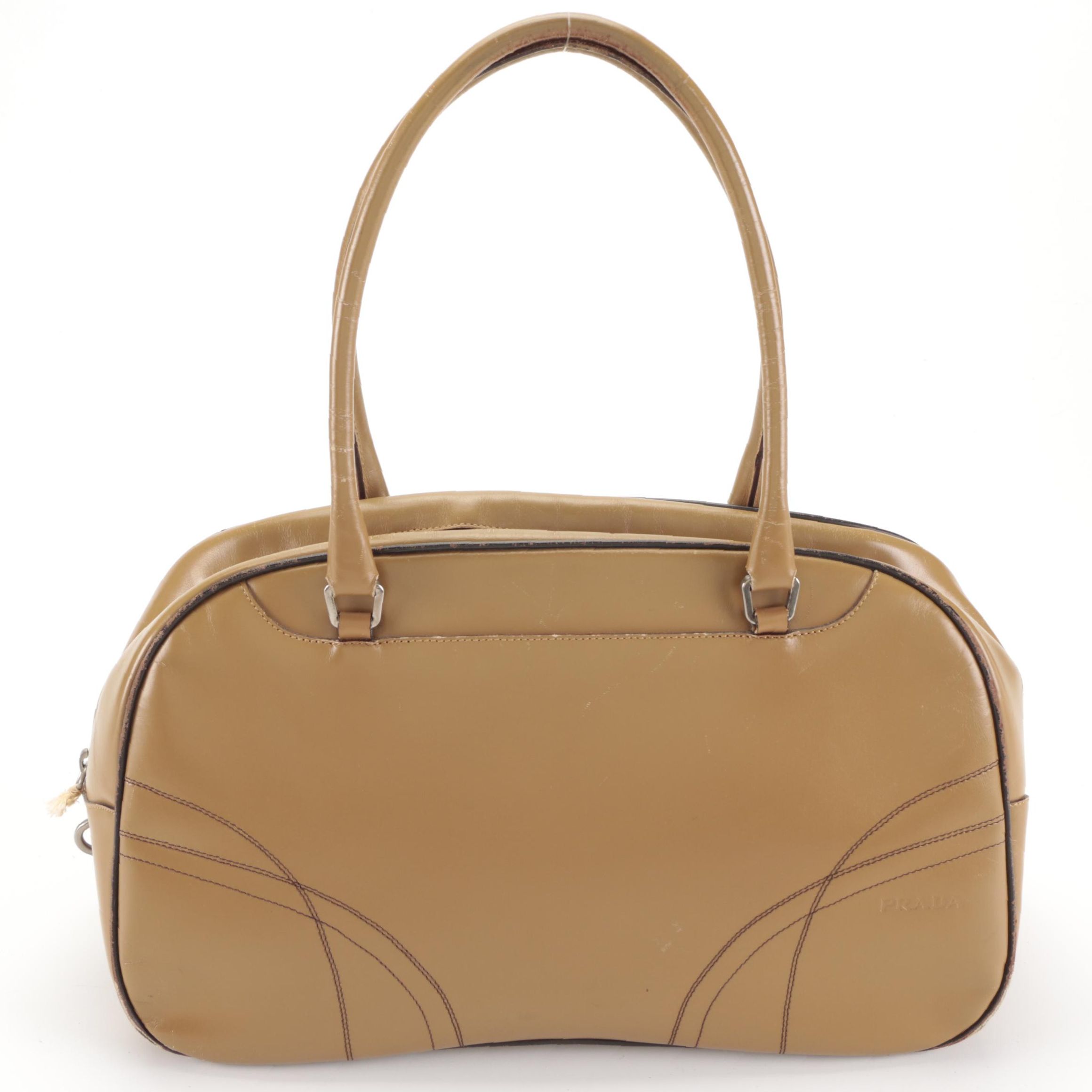 Prada Bowler Bag in Easy Calf Leather with Contrast Stitching