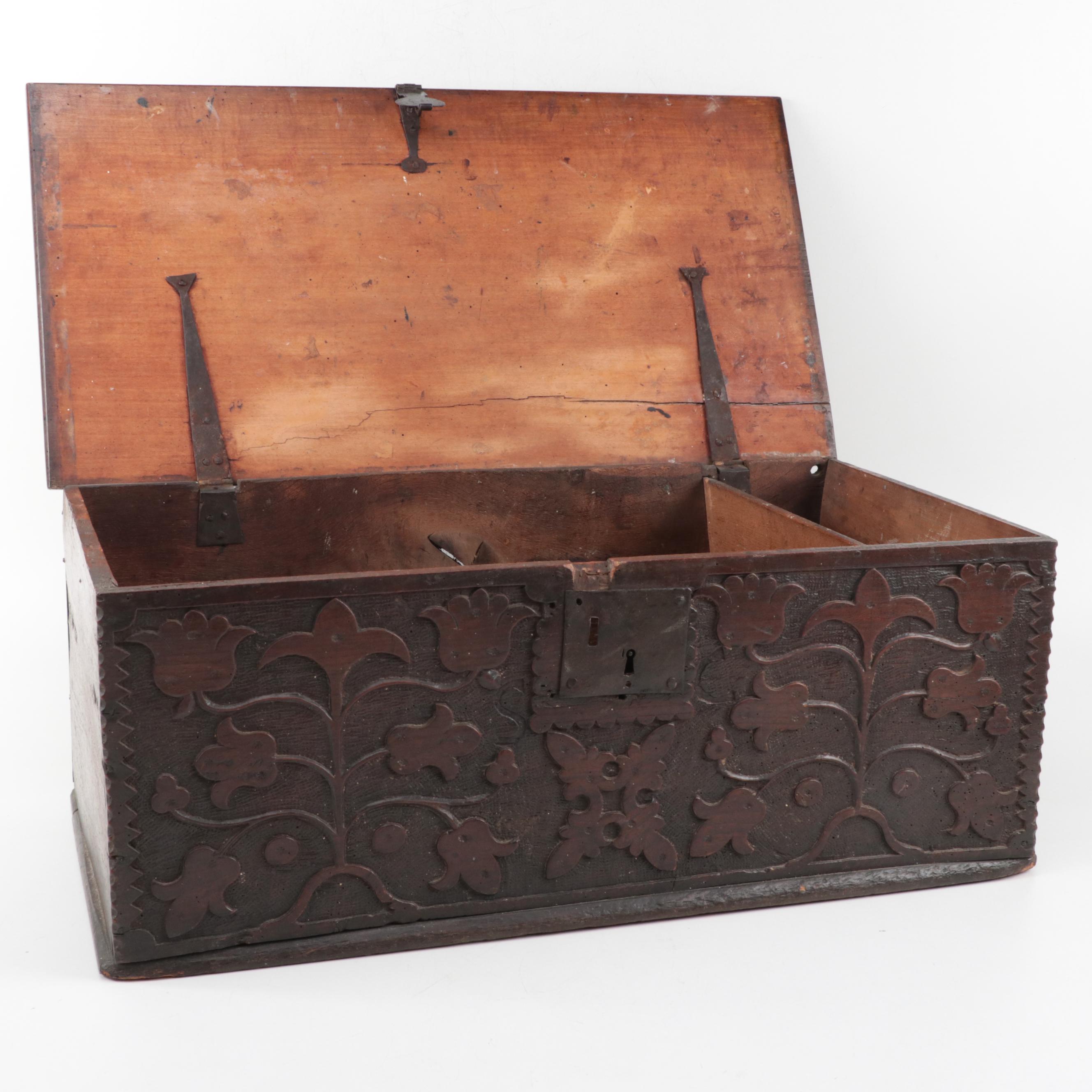 Charles II Carved Oak Chest, 17th Century