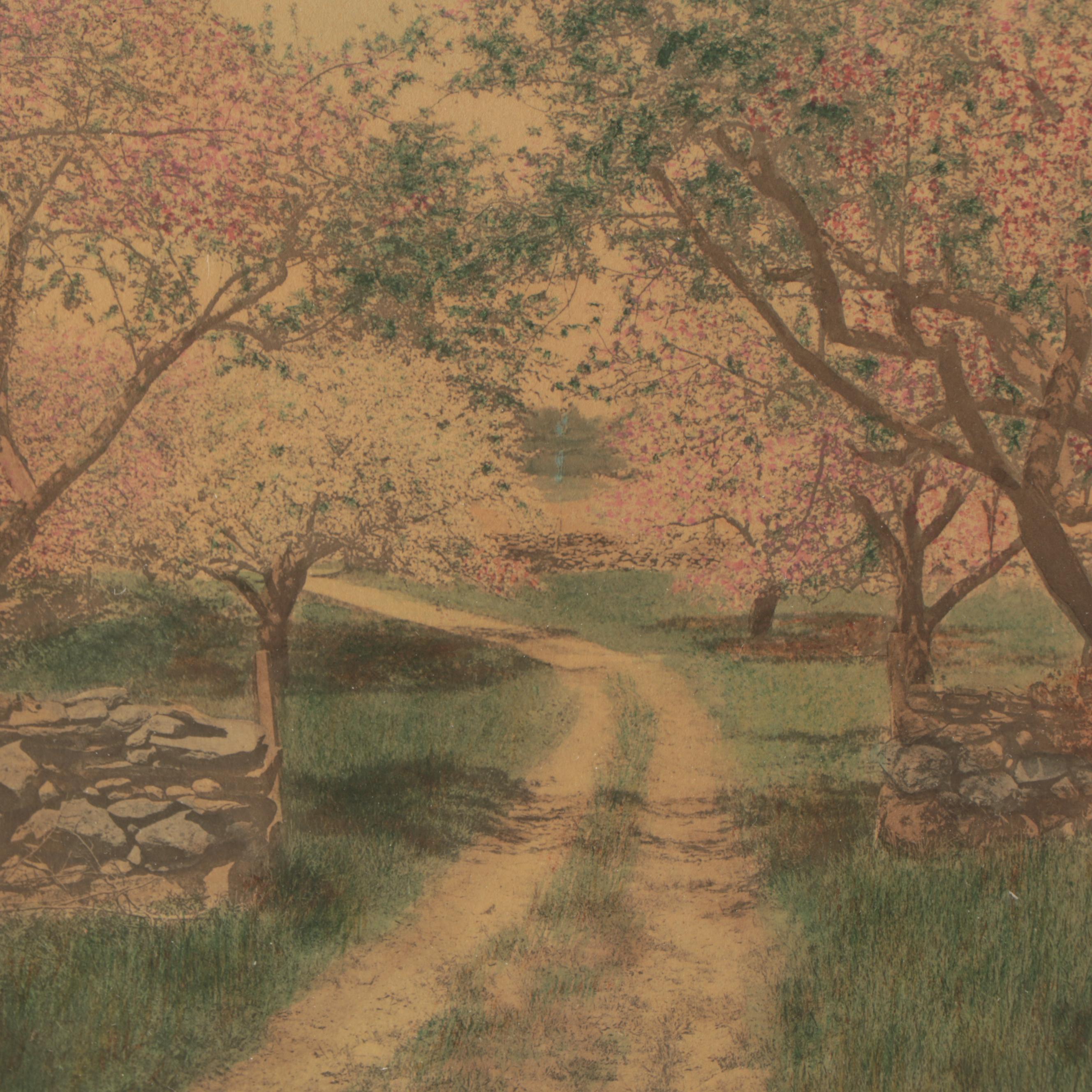 Wallace Nutting Hand-Colored Photograph "The Way Through the Orchard"