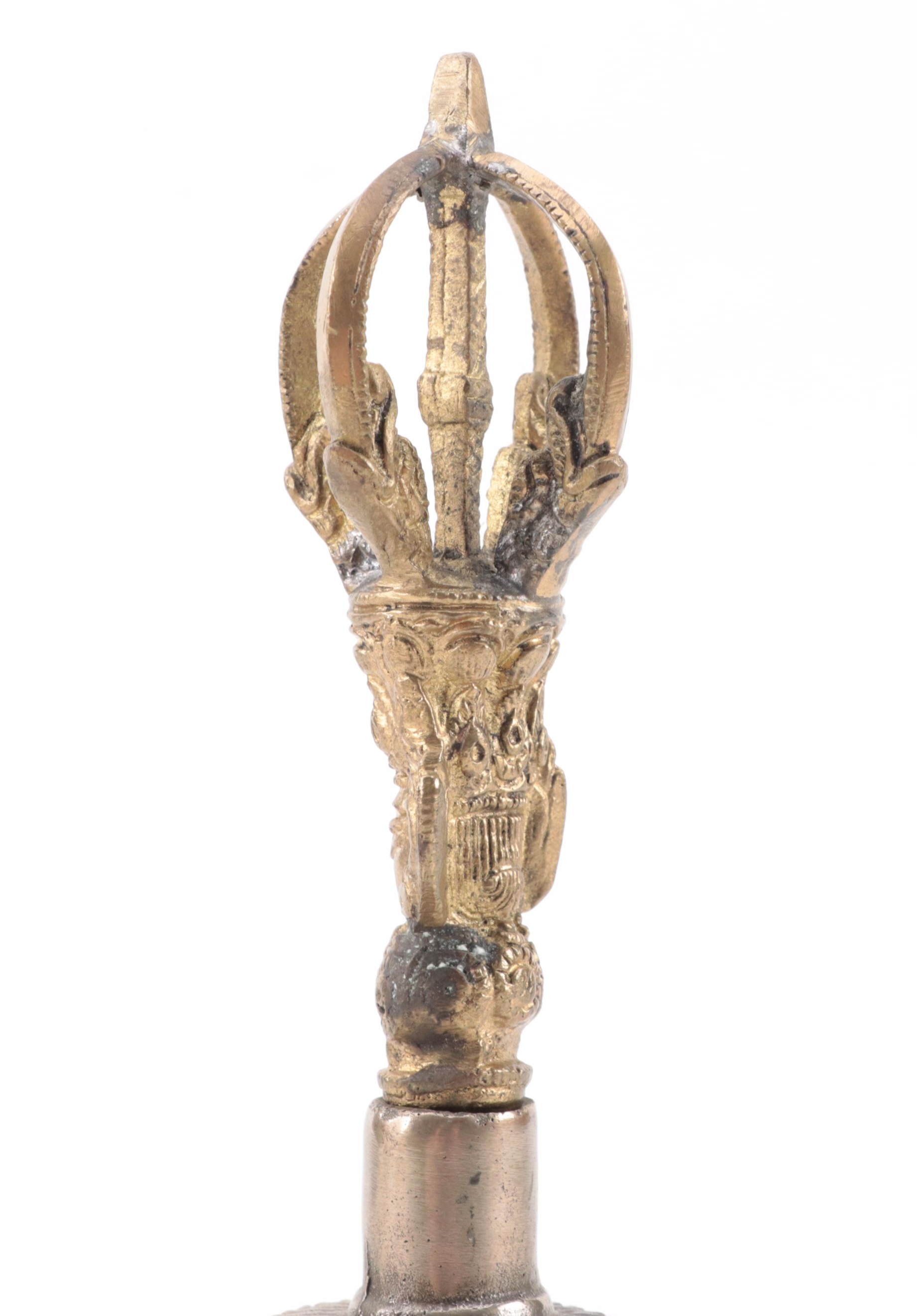 Tibetan Brass Hand Bell with Southeast Asian Figures