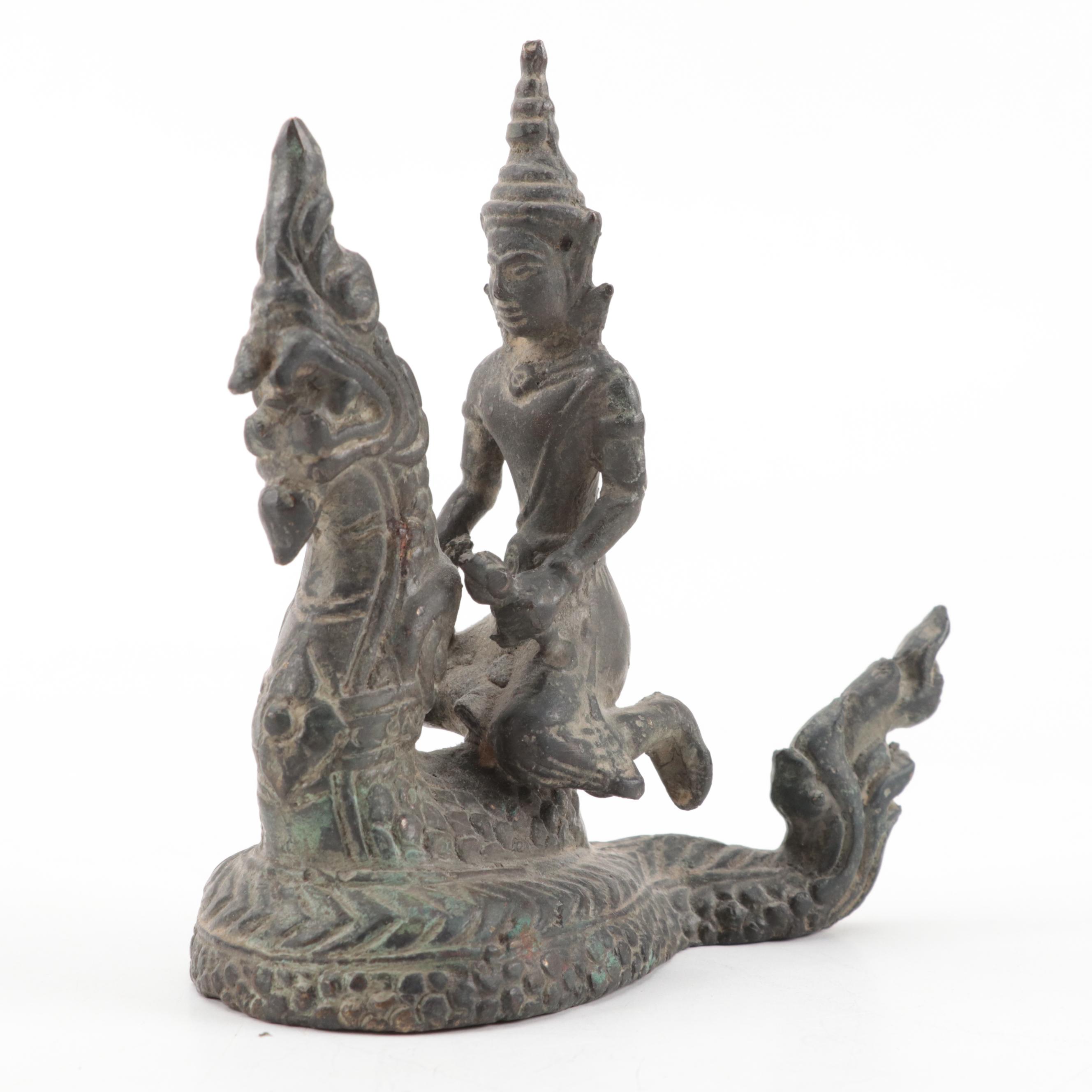 Tibetan Brass Hand Bell with Southeast Asian Figures