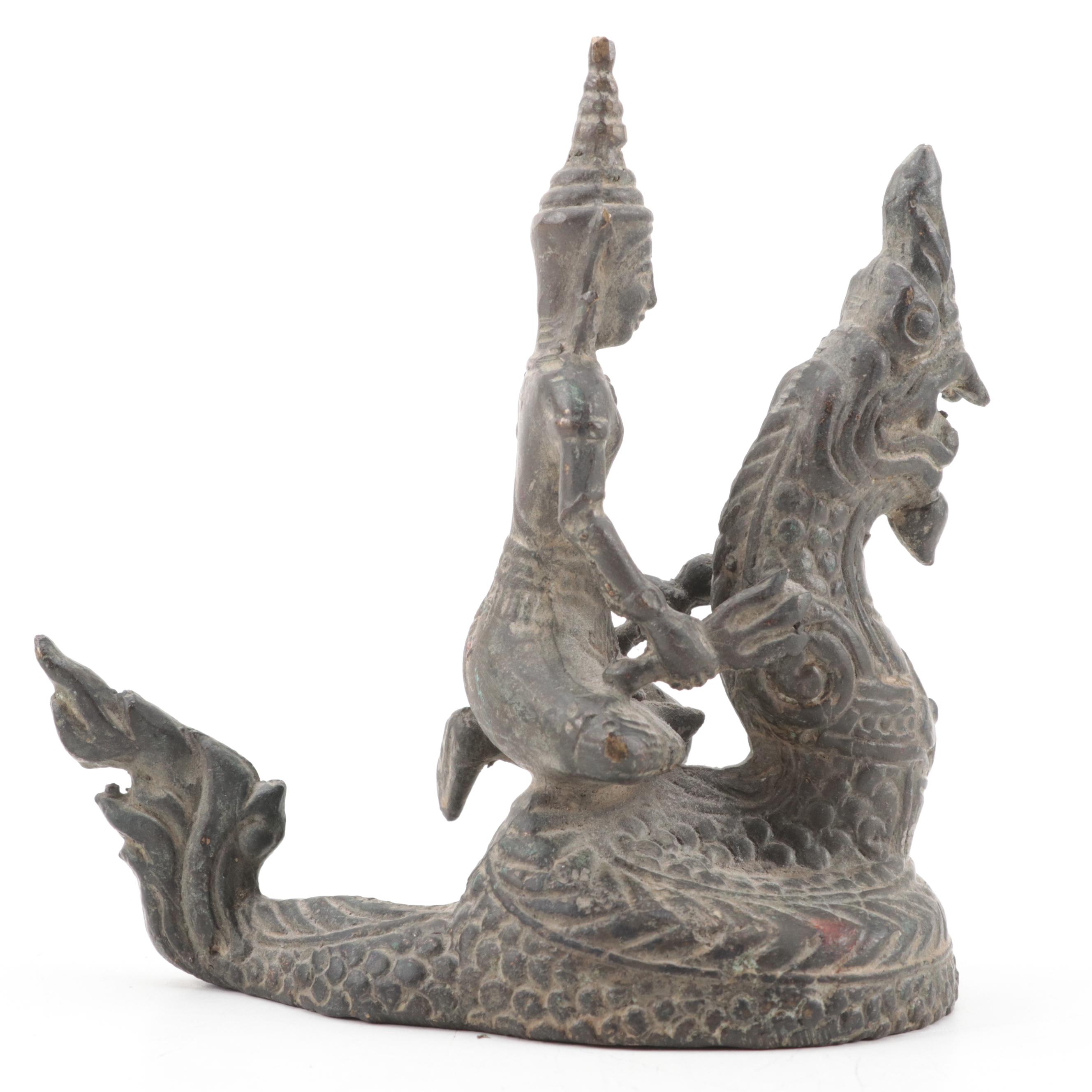 Tibetan Brass Hand Bell with Southeast Asian Figures