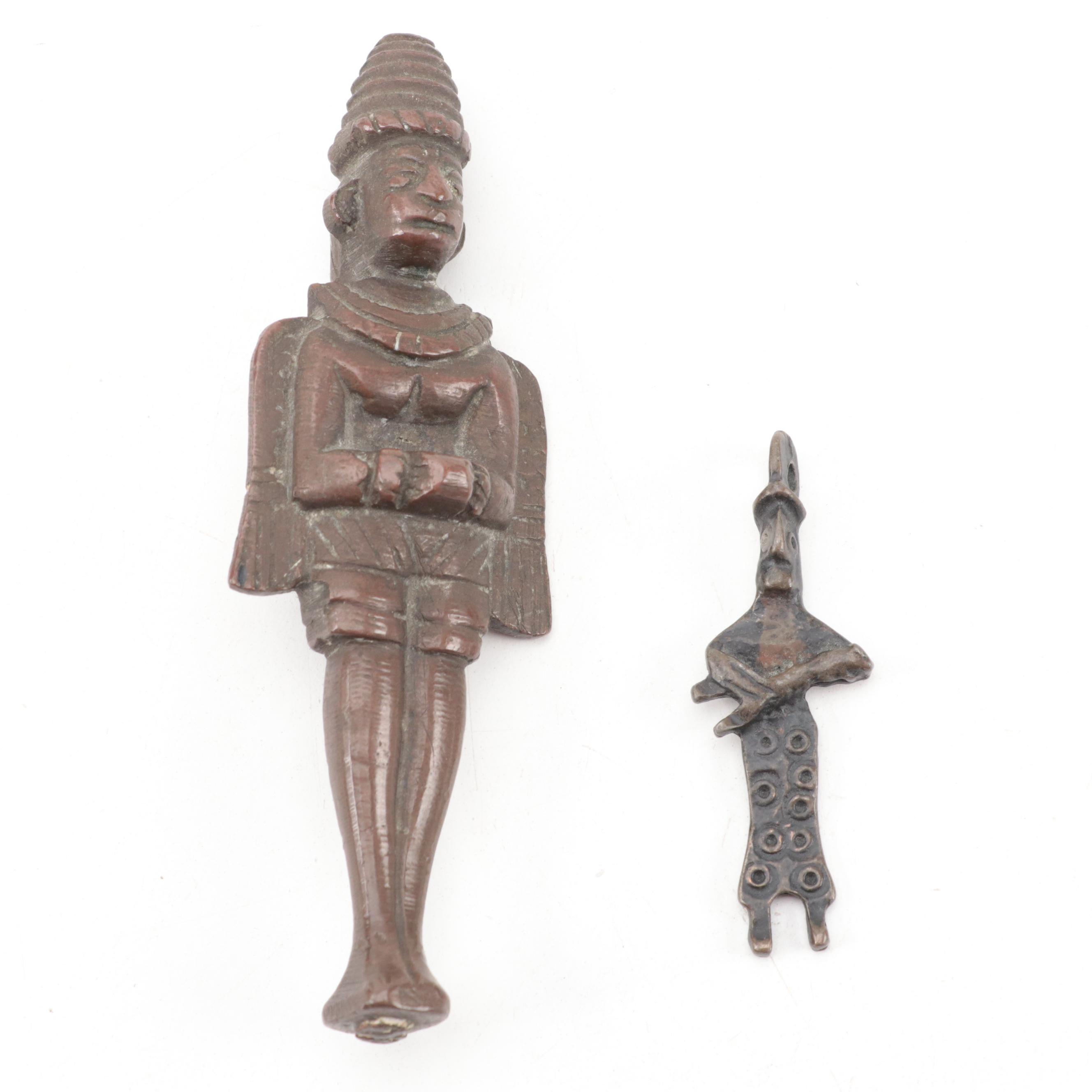 Tibetan Brass Hand Bell with Southeast Asian Figures