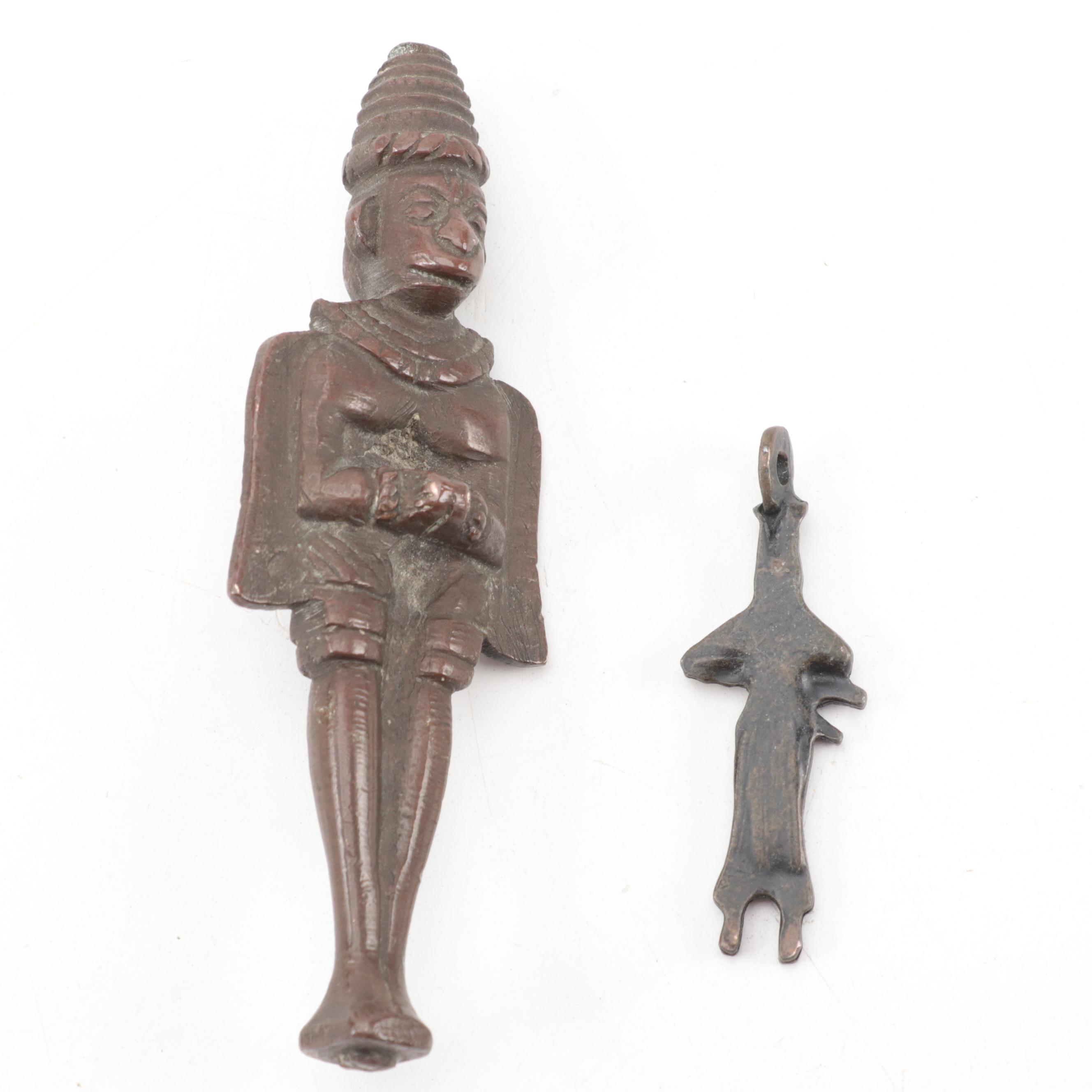 Tibetan Brass Hand Bell with Southeast Asian Figures