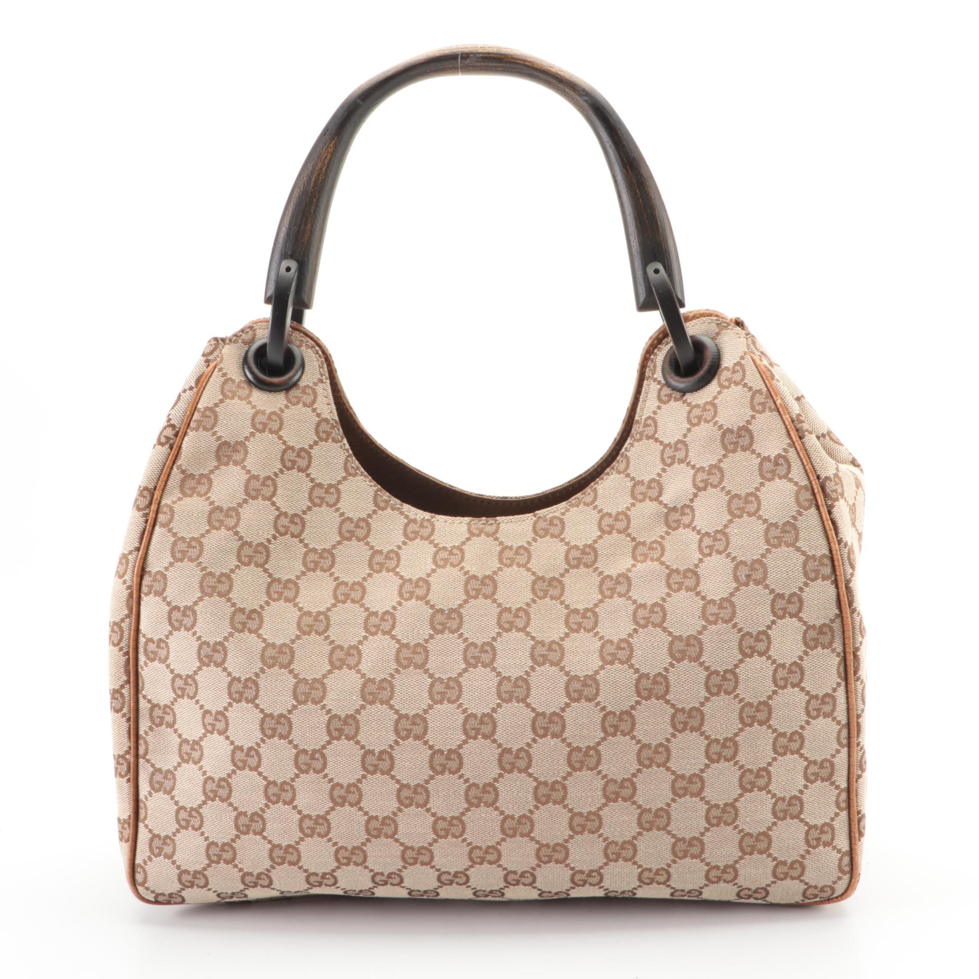 Gucci Wooden Handle Shoulder Bag in GG Canvas