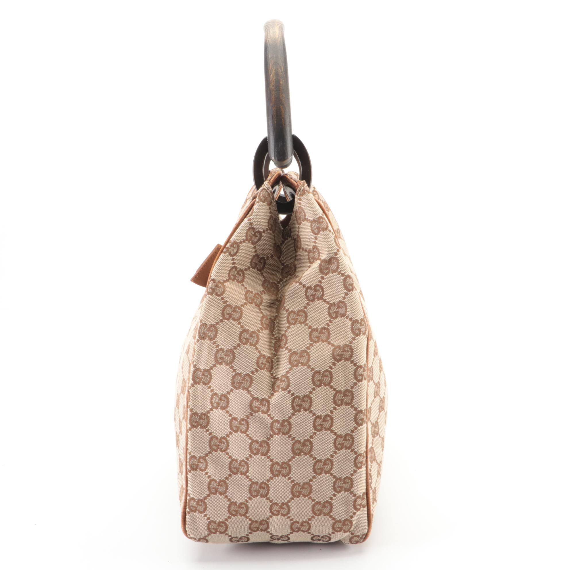 Gucci Wooden Handle Shoulder Bag in GG Canvas