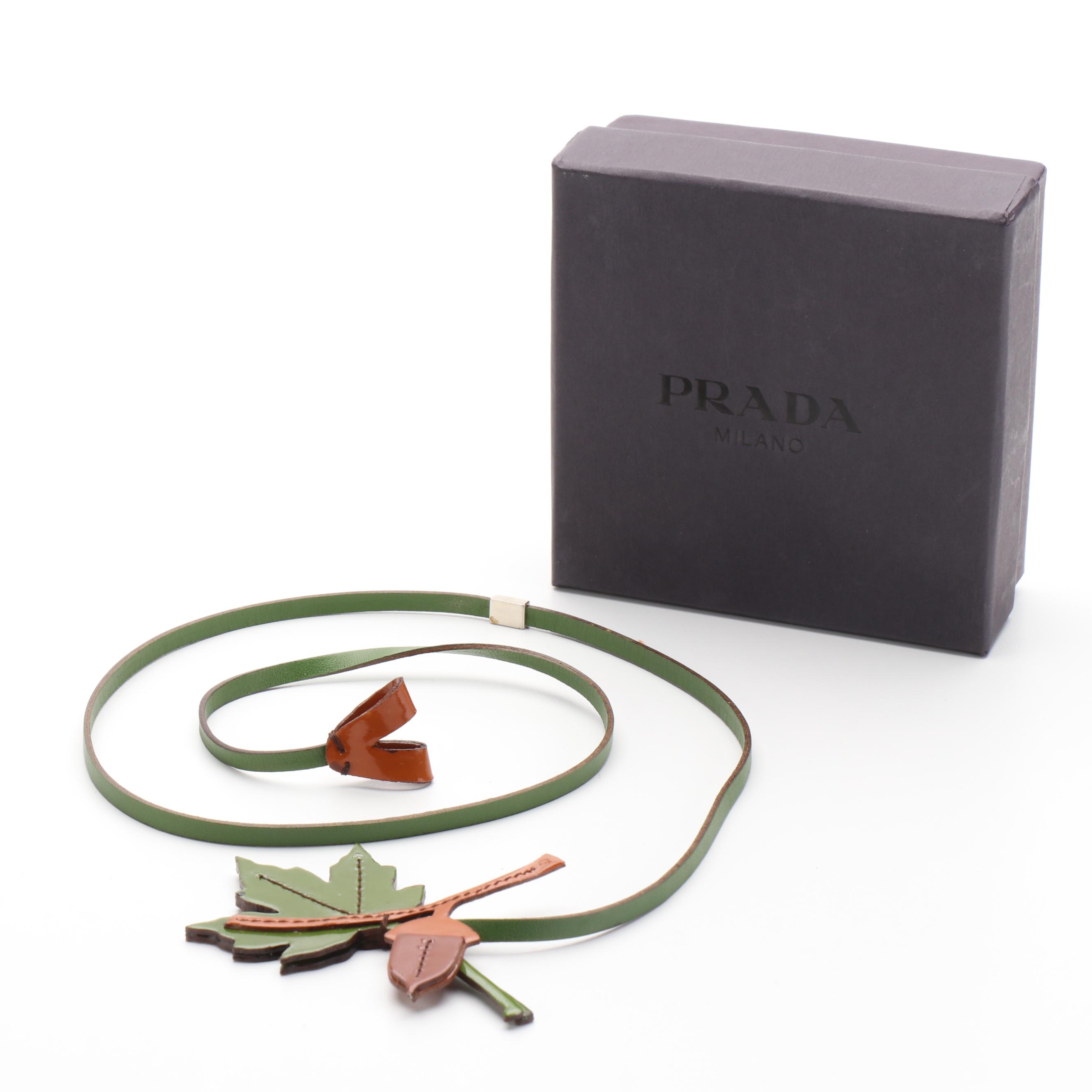 Prada Romantic Forest Leather Necklace with Box