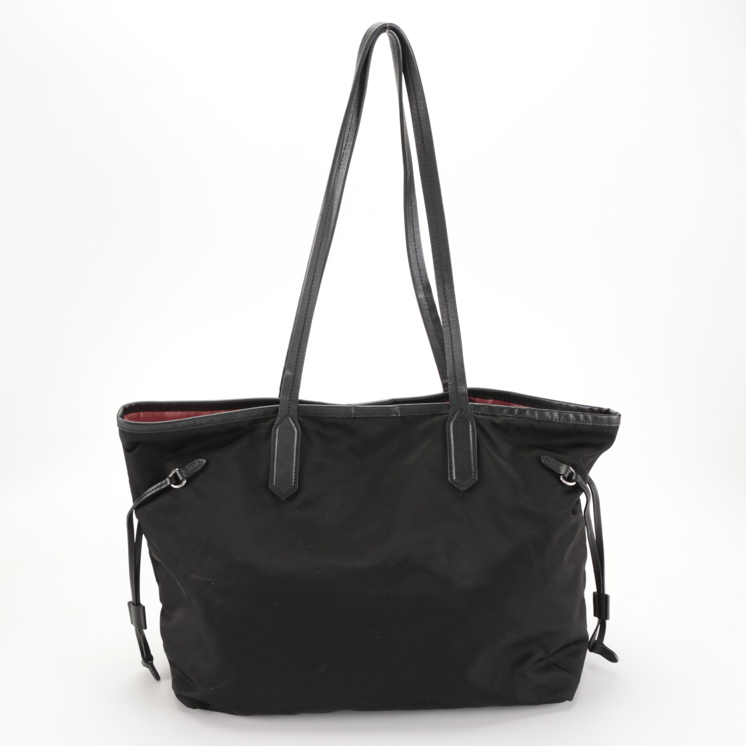 Prada Shoulder Tote Bag in Black Nylon Gabardine and Saffiano Leather