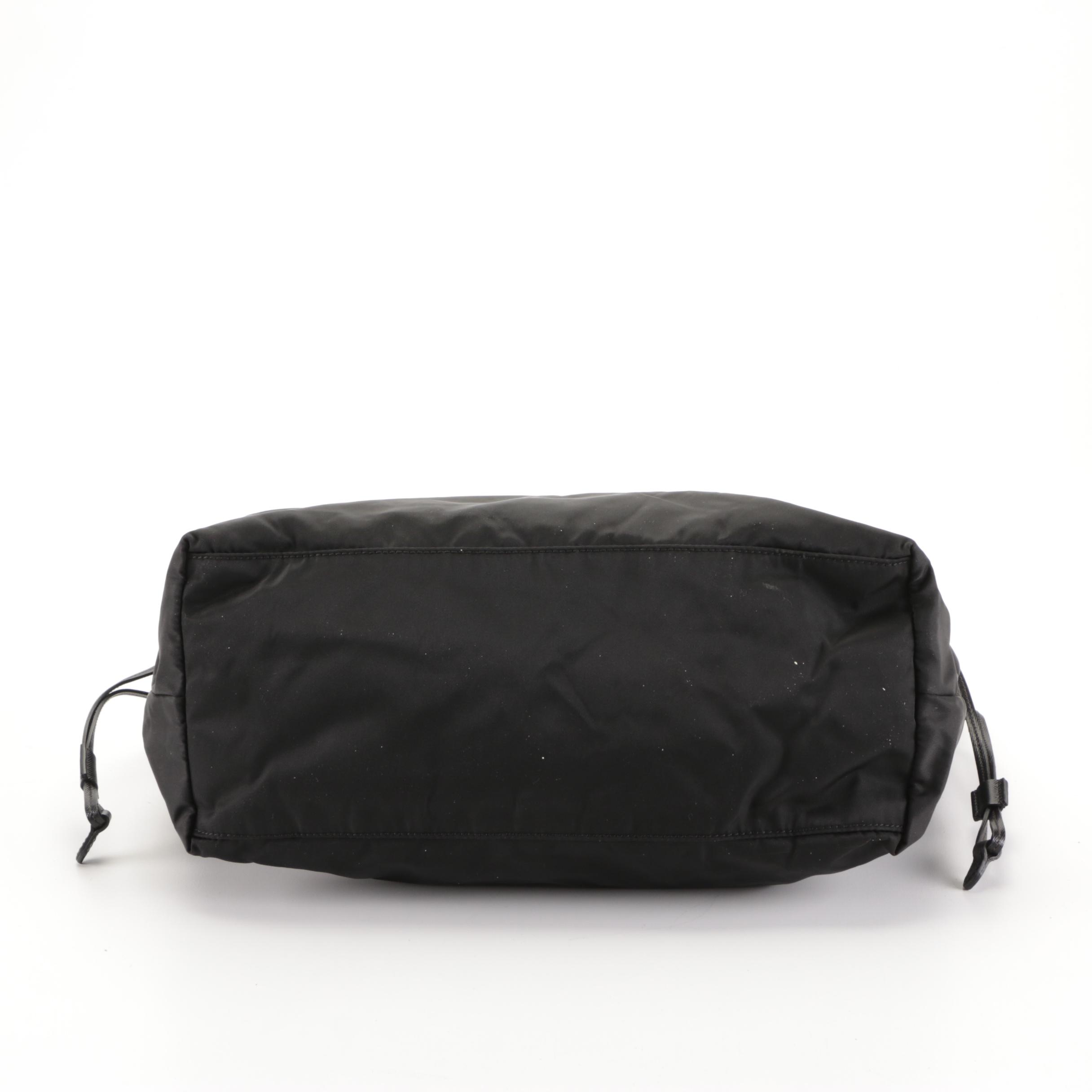 Prada Shoulder Tote Bag in Black Nylon Gabardine and Saffiano Leather