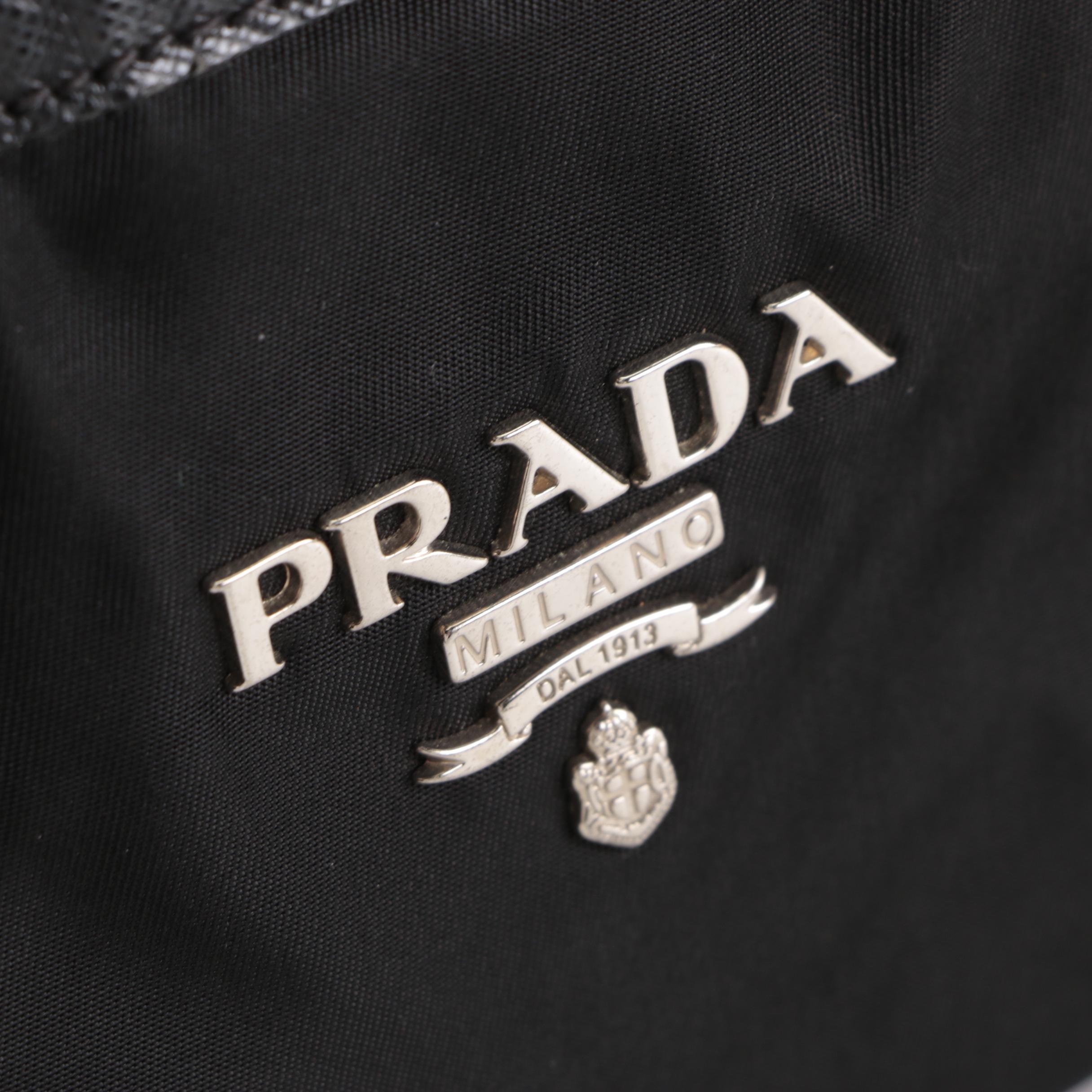 Prada Shoulder Tote Bag in Black Nylon Gabardine and Saffiano Leather