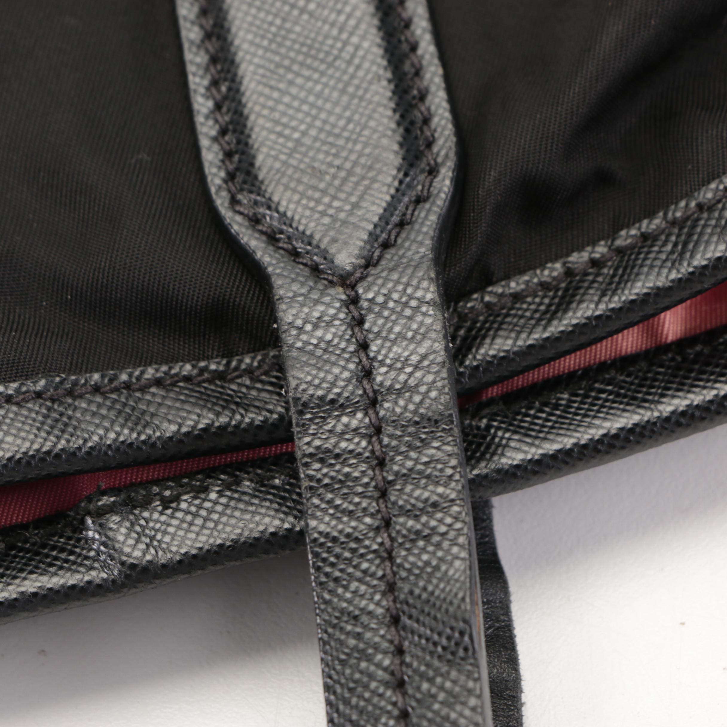 Prada Shoulder Tote Bag in Black Nylon Gabardine and Saffiano Leather