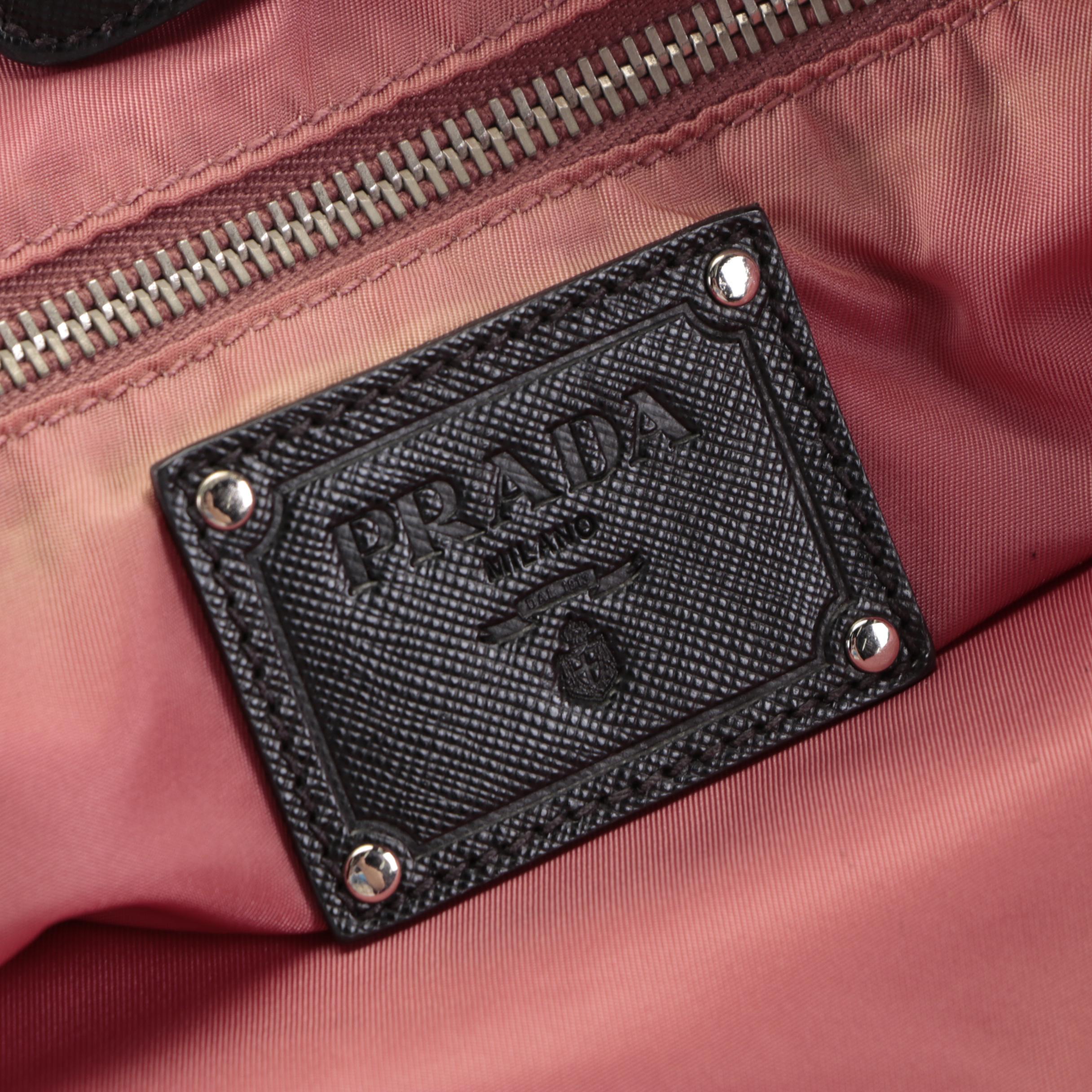 Prada Shoulder Tote Bag in Black Nylon Gabardine and Saffiano Leather
