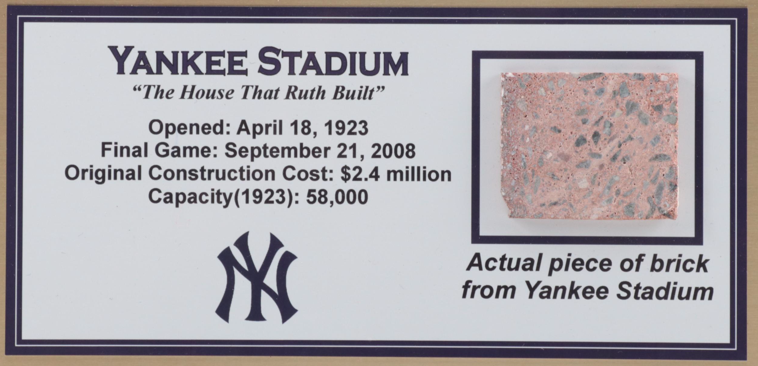 Yankee Stadium Commemorative Plaque With Authentic Brick Relic, Giclée Print