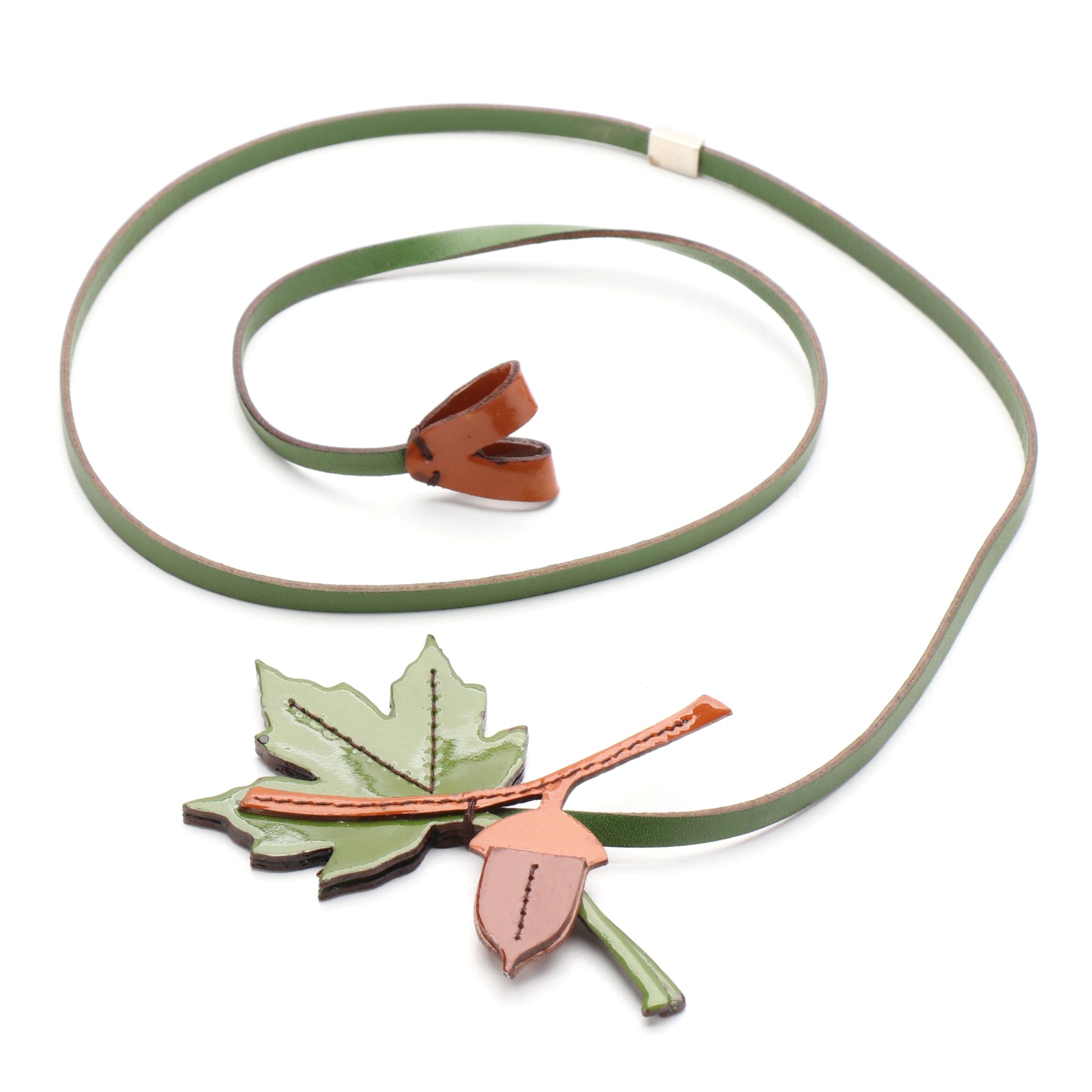 Prada Romantic Forest Leather Necklace with Box