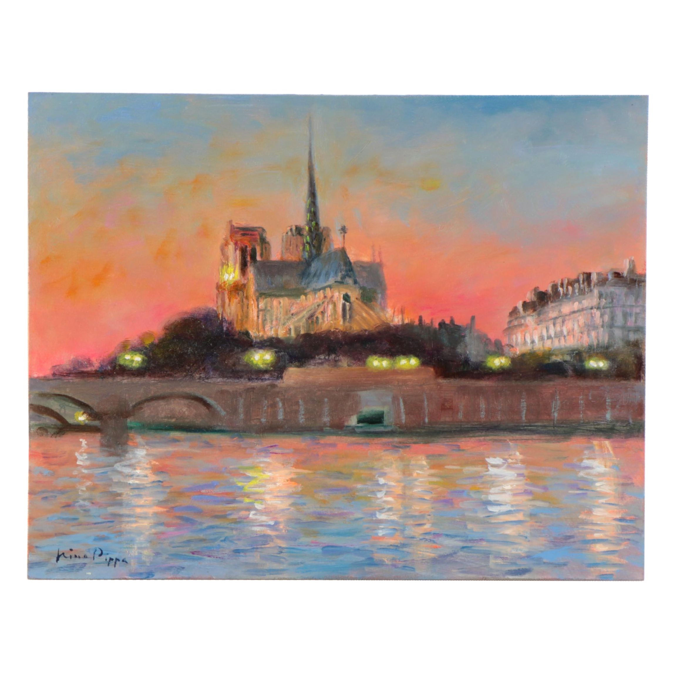 Nino Pippa Oil Painting "Paris - Notre Dame in Twilight"