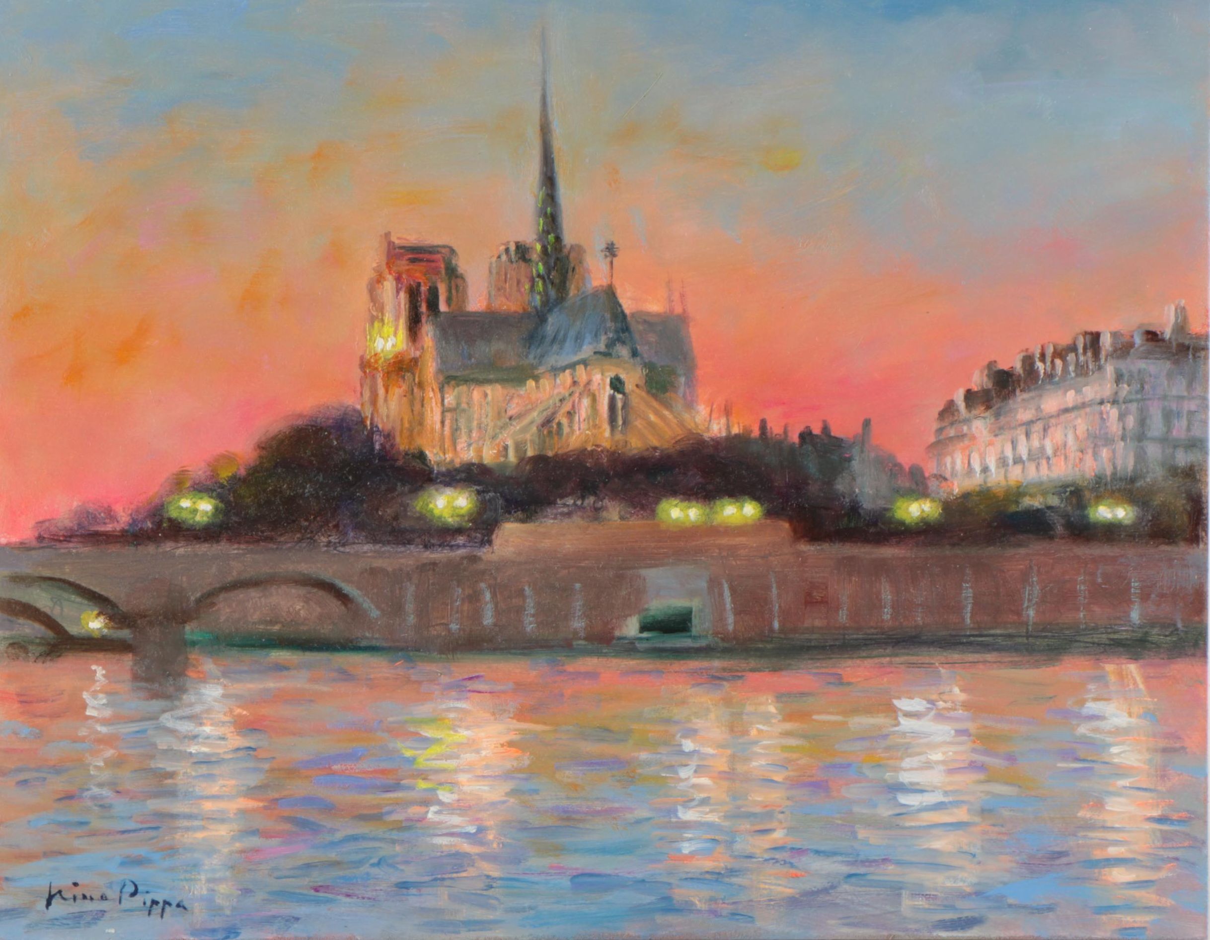 Nino Pippa Oil Painting "Paris - Notre Dame in Twilight"