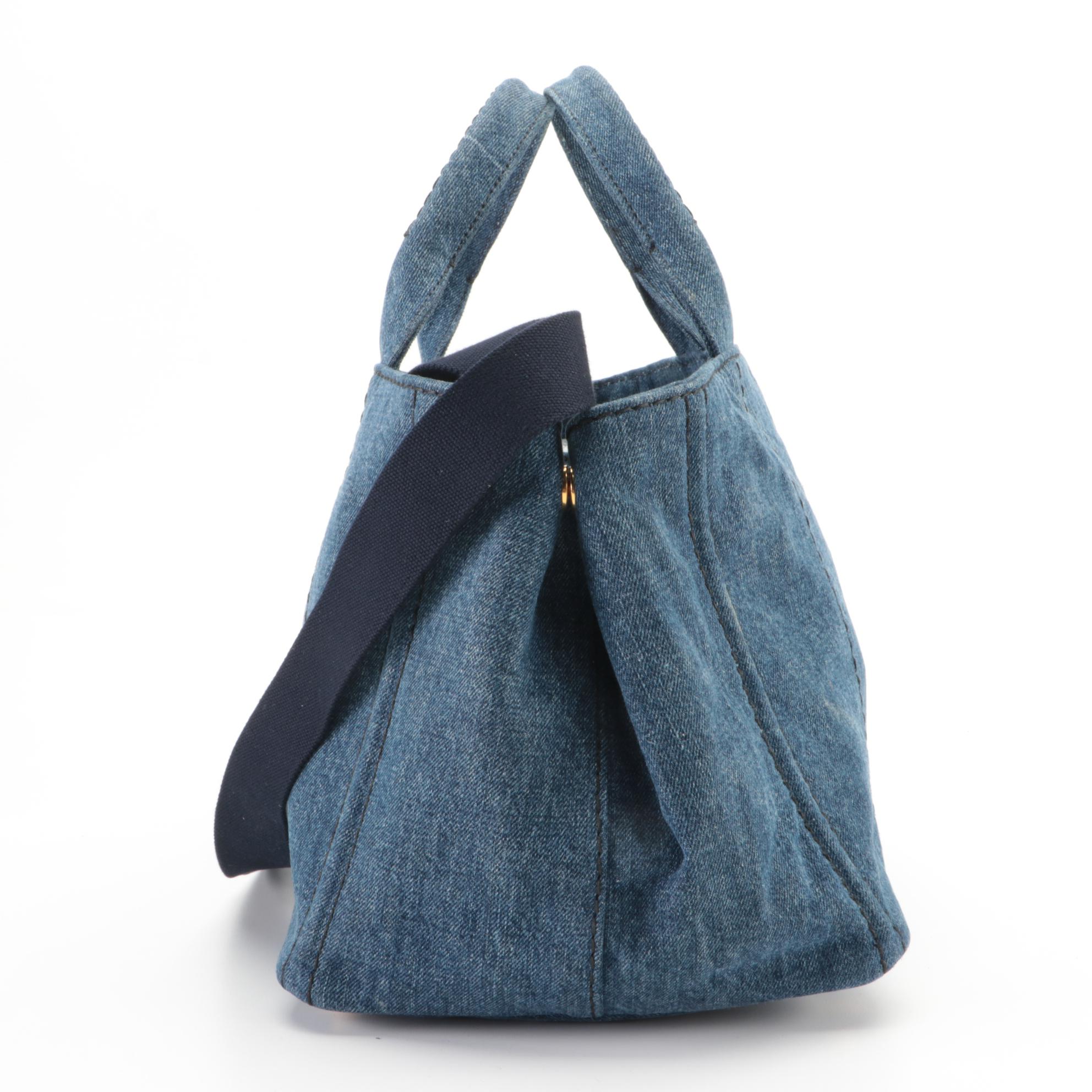 Prada Canapa Denim Canvas Two-Way Tote Bag