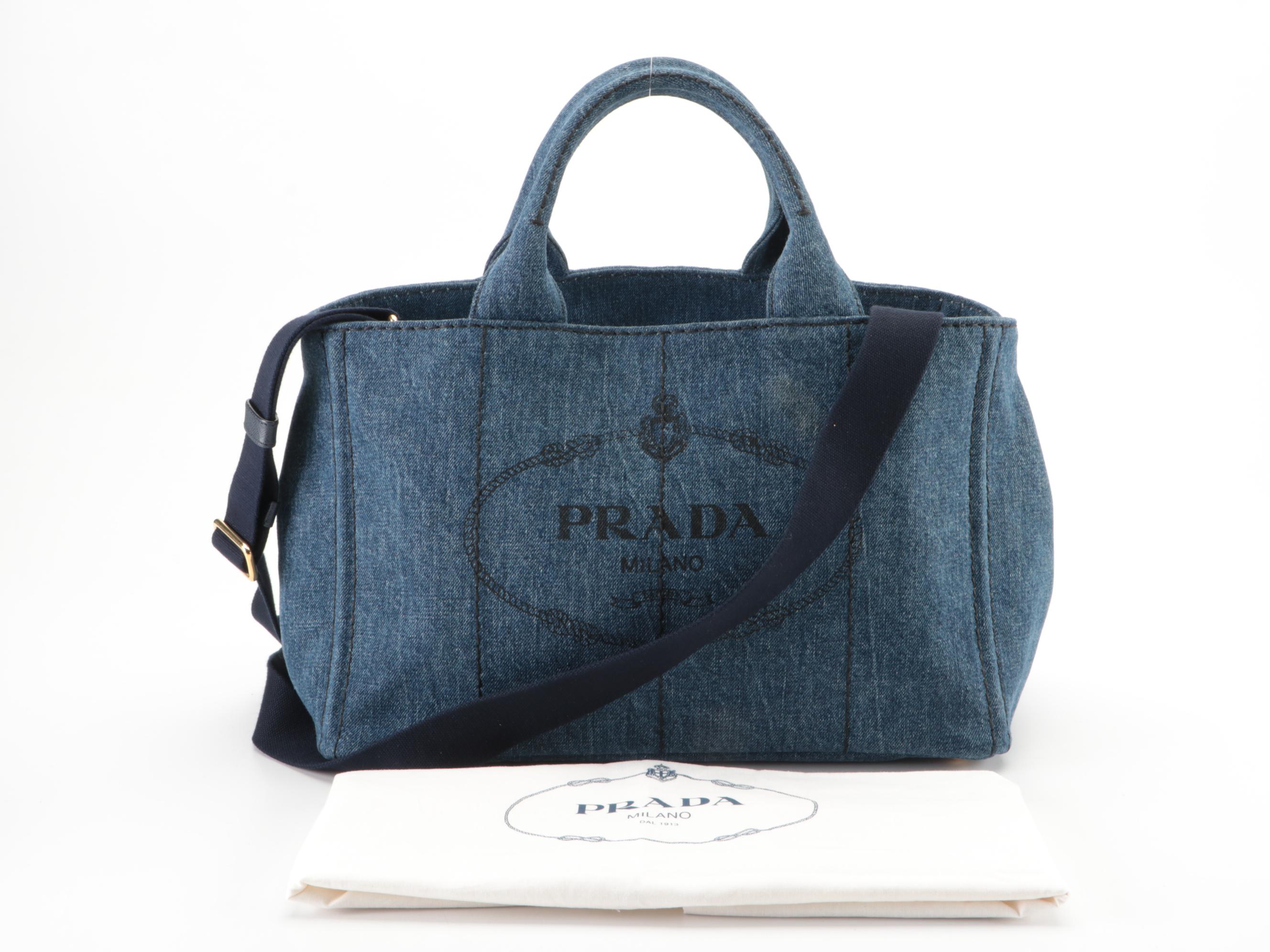 Prada Canapa Denim Canvas Two-Way Tote Bag