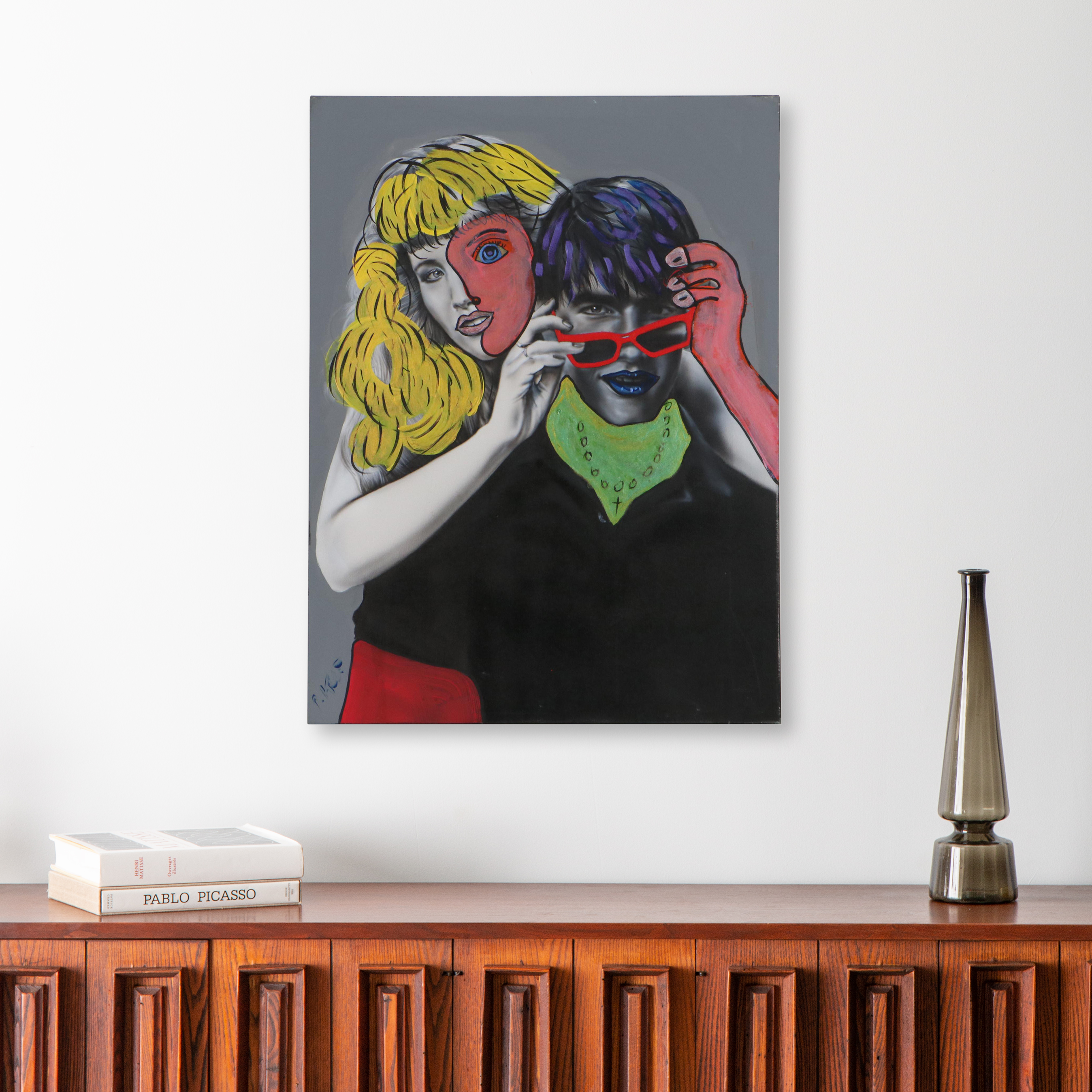 Peter Keil Abstract Acrylic Painting of Tom Cruise and Rebecca De Mornay