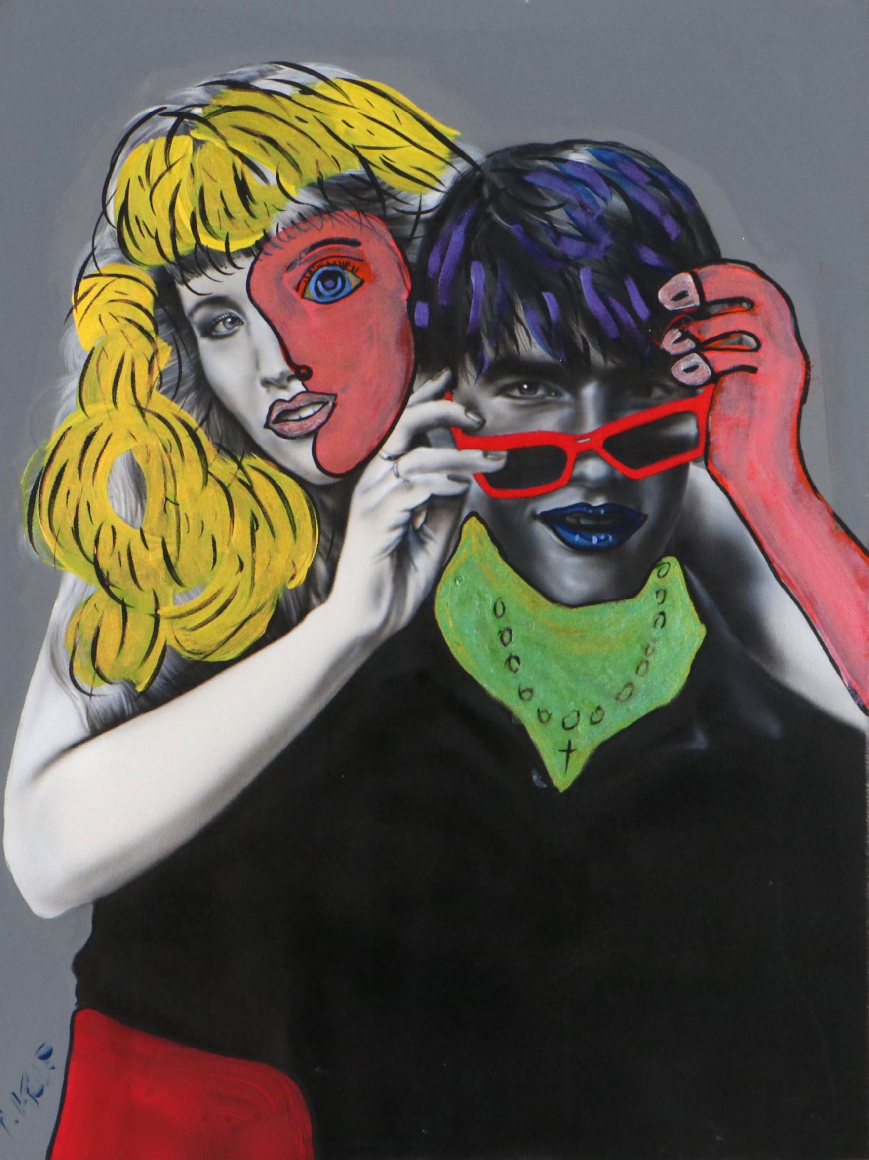 Peter Keil Abstract Acrylic Painting of Tom Cruise and Rebecca De Mornay