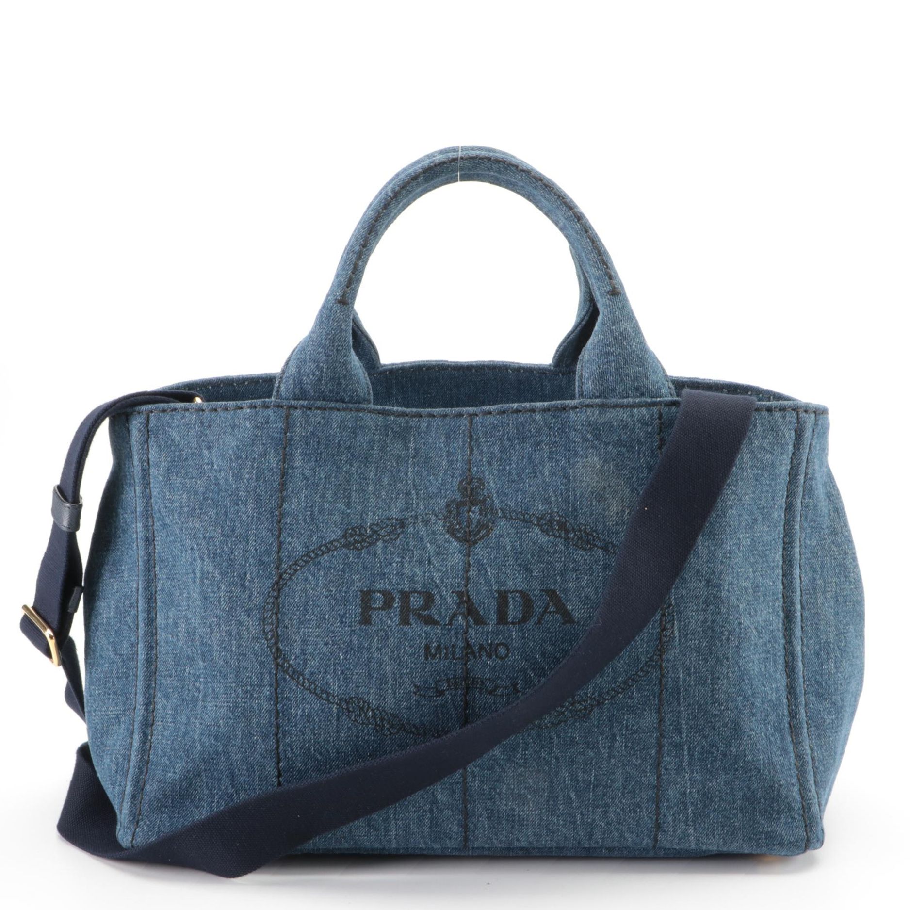 Prada Canapa Denim Canvas Two-Way Tote Bag