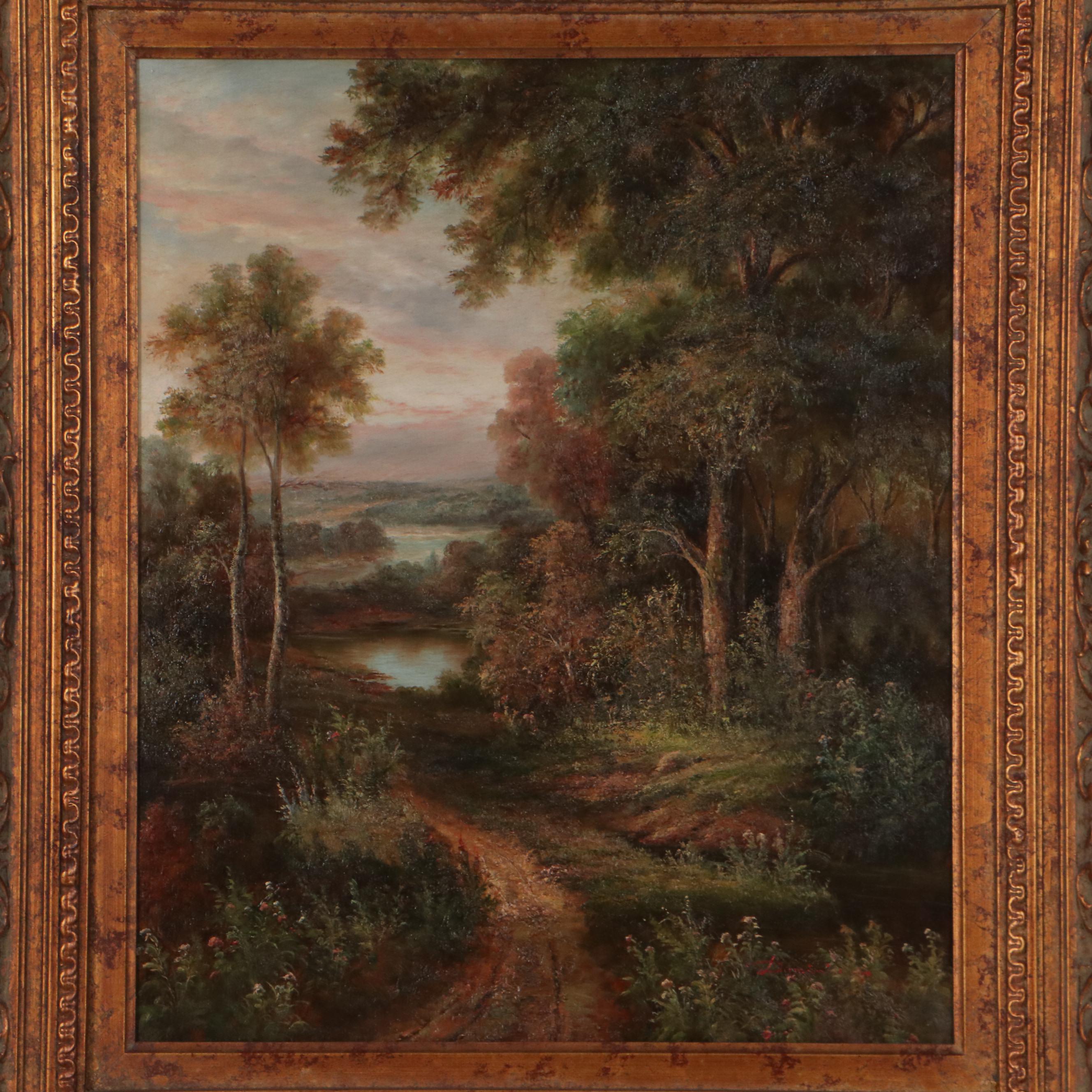 Forest Landscape Oil Painting, Late 20th Century