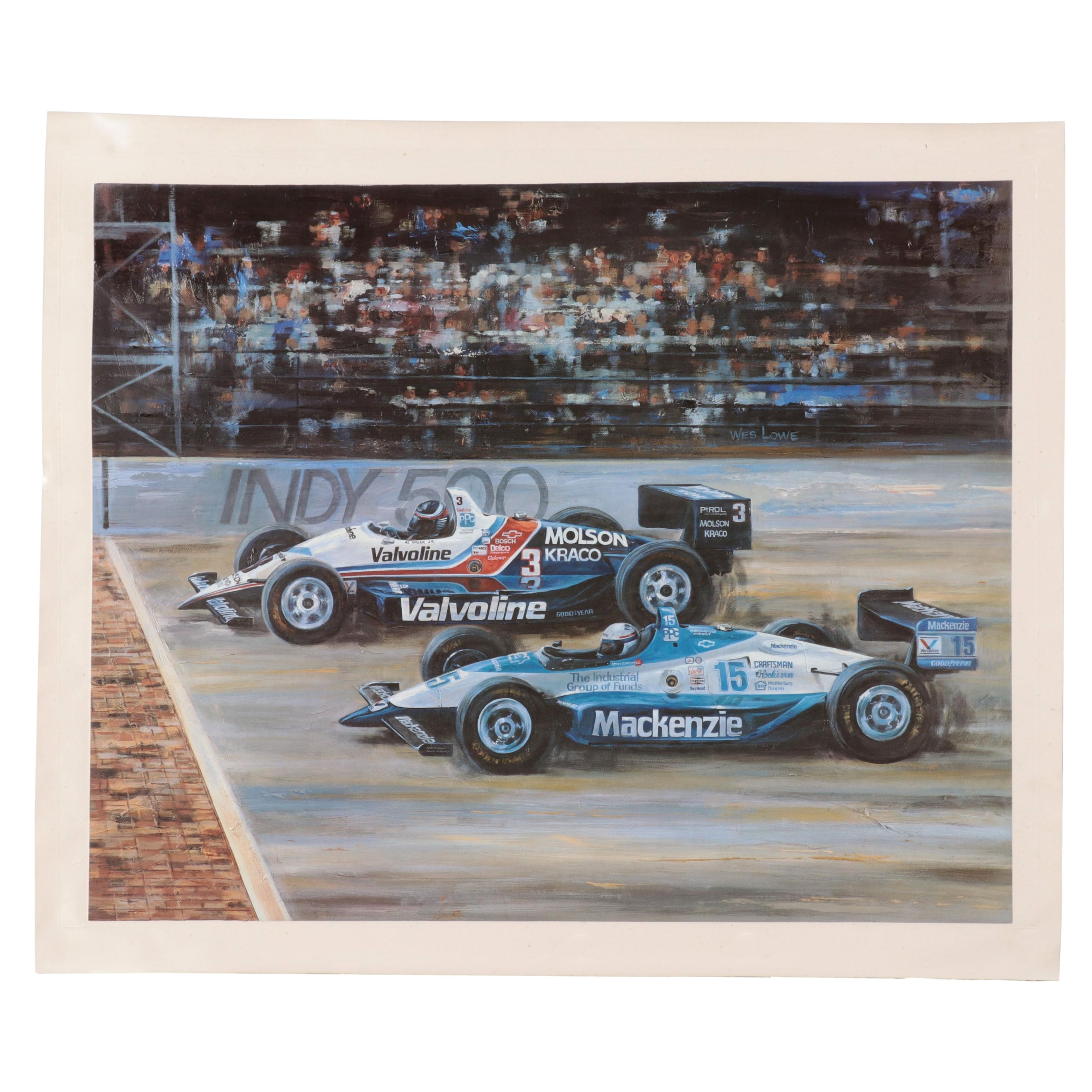 Embellished Offset Lithograph of Al Unser Jr and Scott Goodyear Indy 500 Race