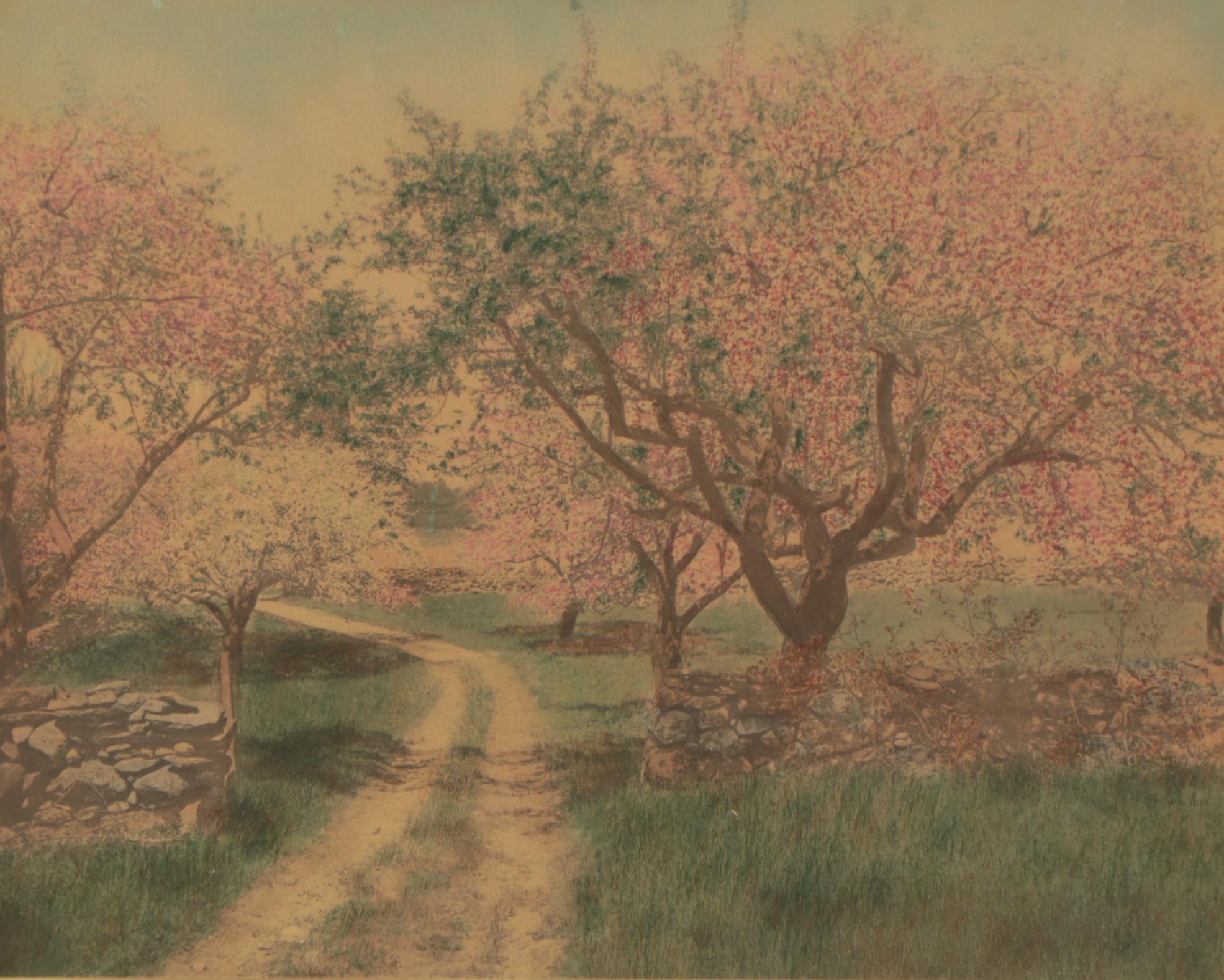 Wallace Nutting Hand-Colored Photograph "The Way Through the Orchard"
