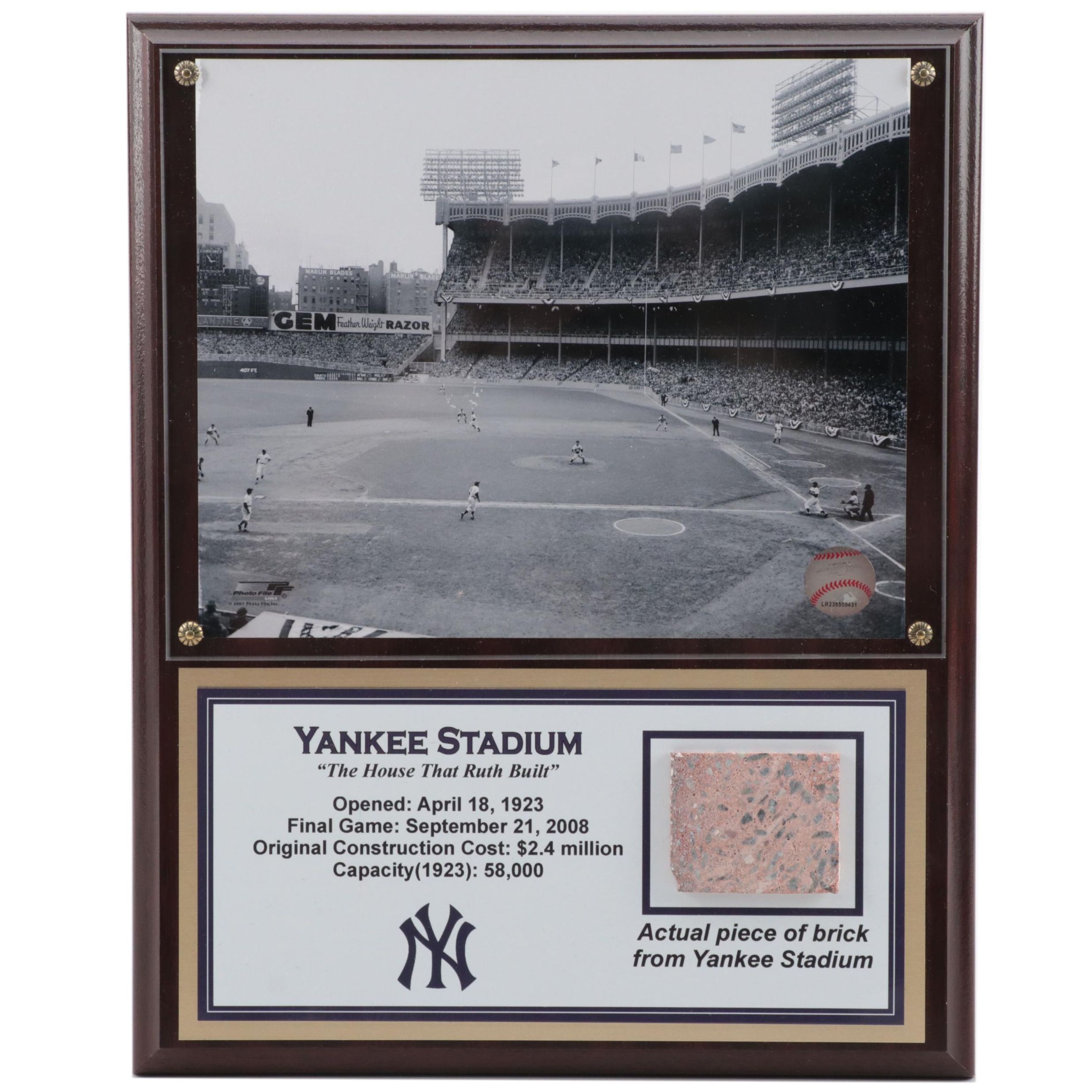 Yankee Stadium Commemorative Plaque With Authentic Brick Relic, Giclée Print