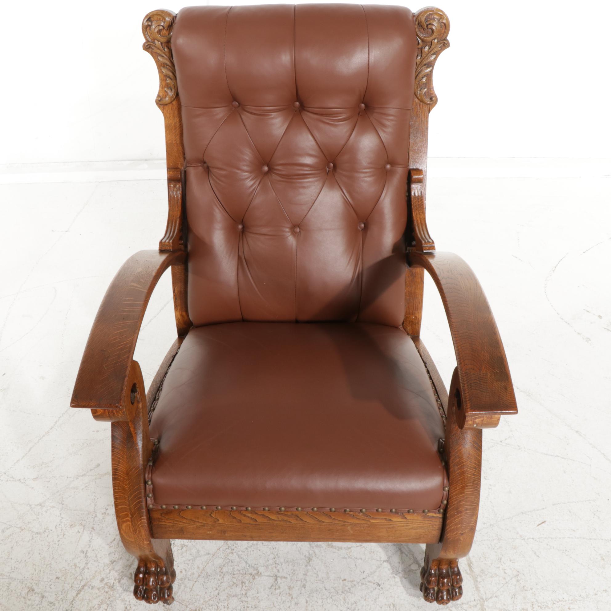 Empire Revival Oak Rocker and Easy Chair in Spinneybeck Leather Upholstery