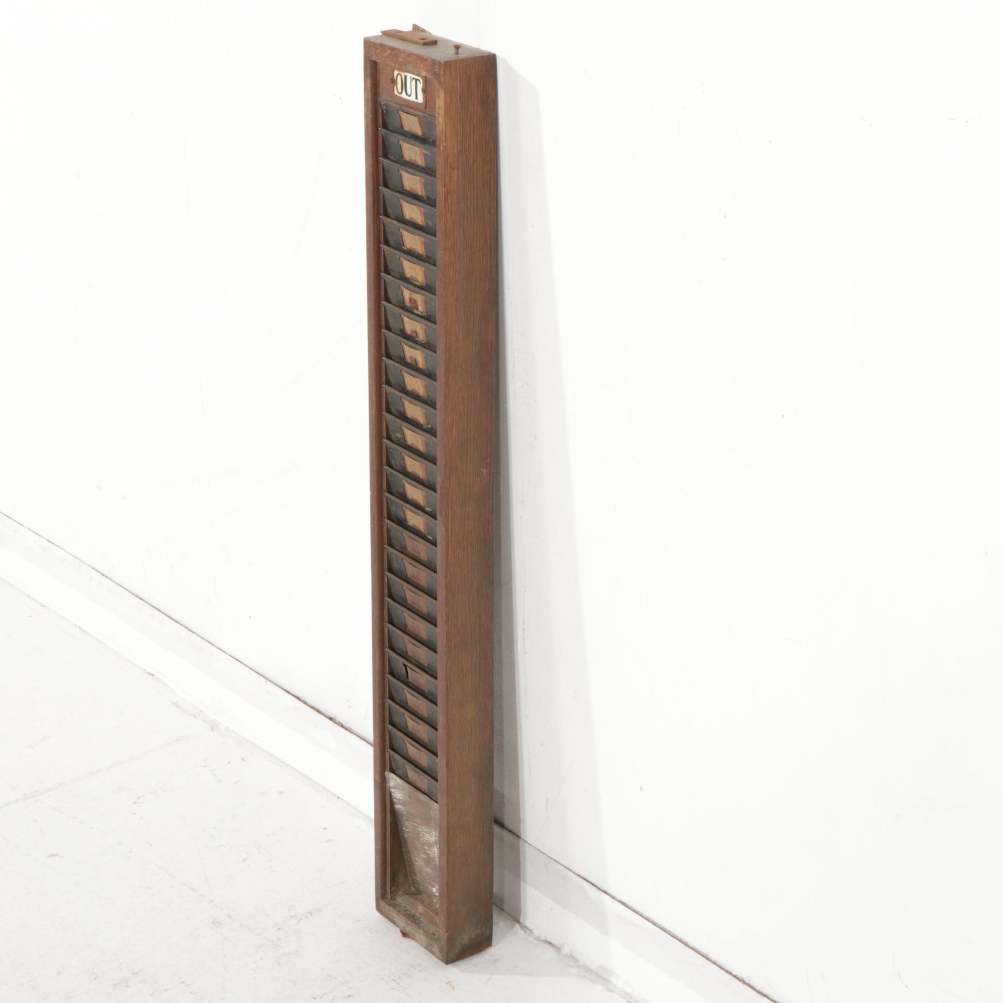 Wooden Time Clock Card Holder, Early 19th Century