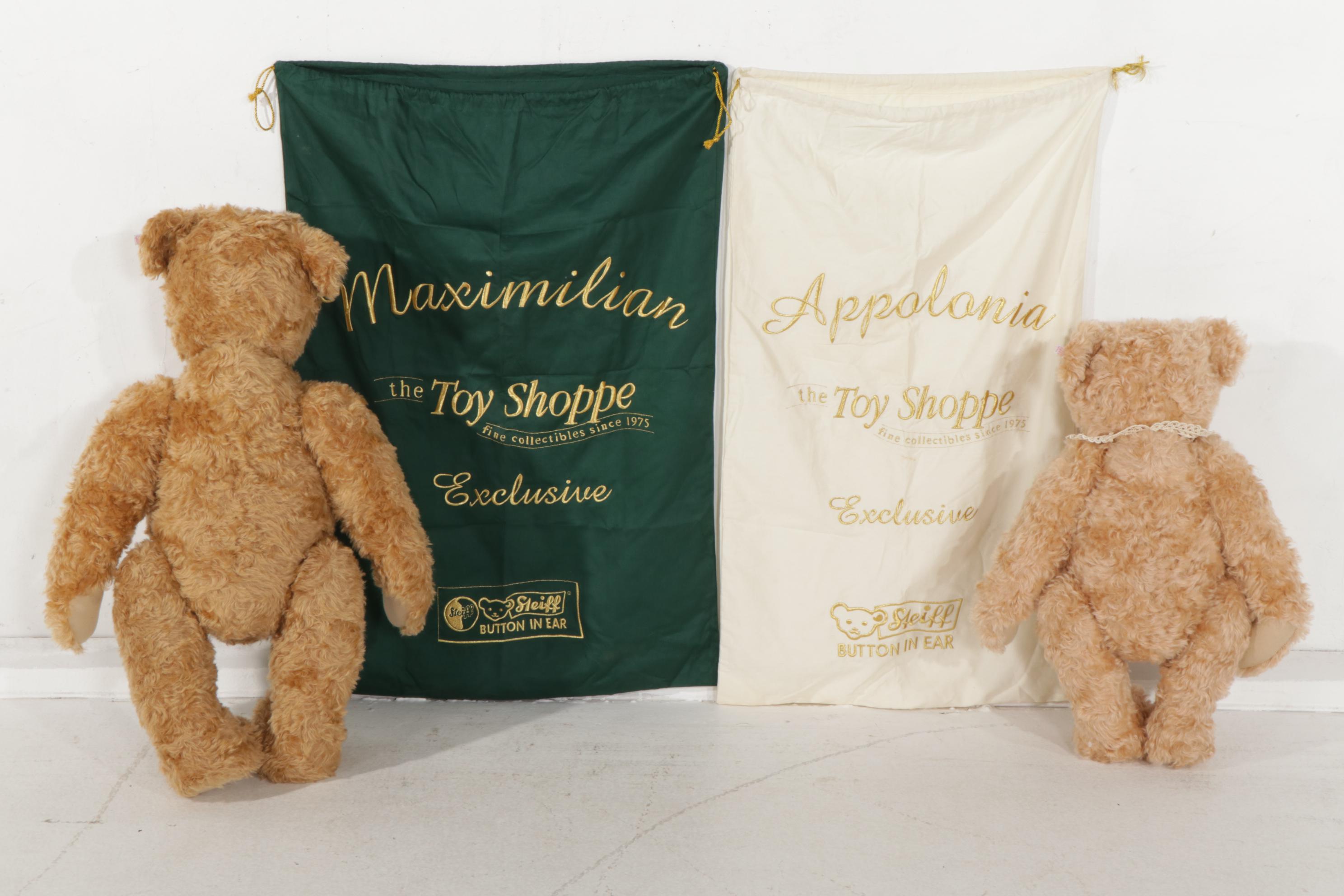 The Toy Shoppe Steiff Maximilian and Appolonia Large Stuffed Bears with Bags