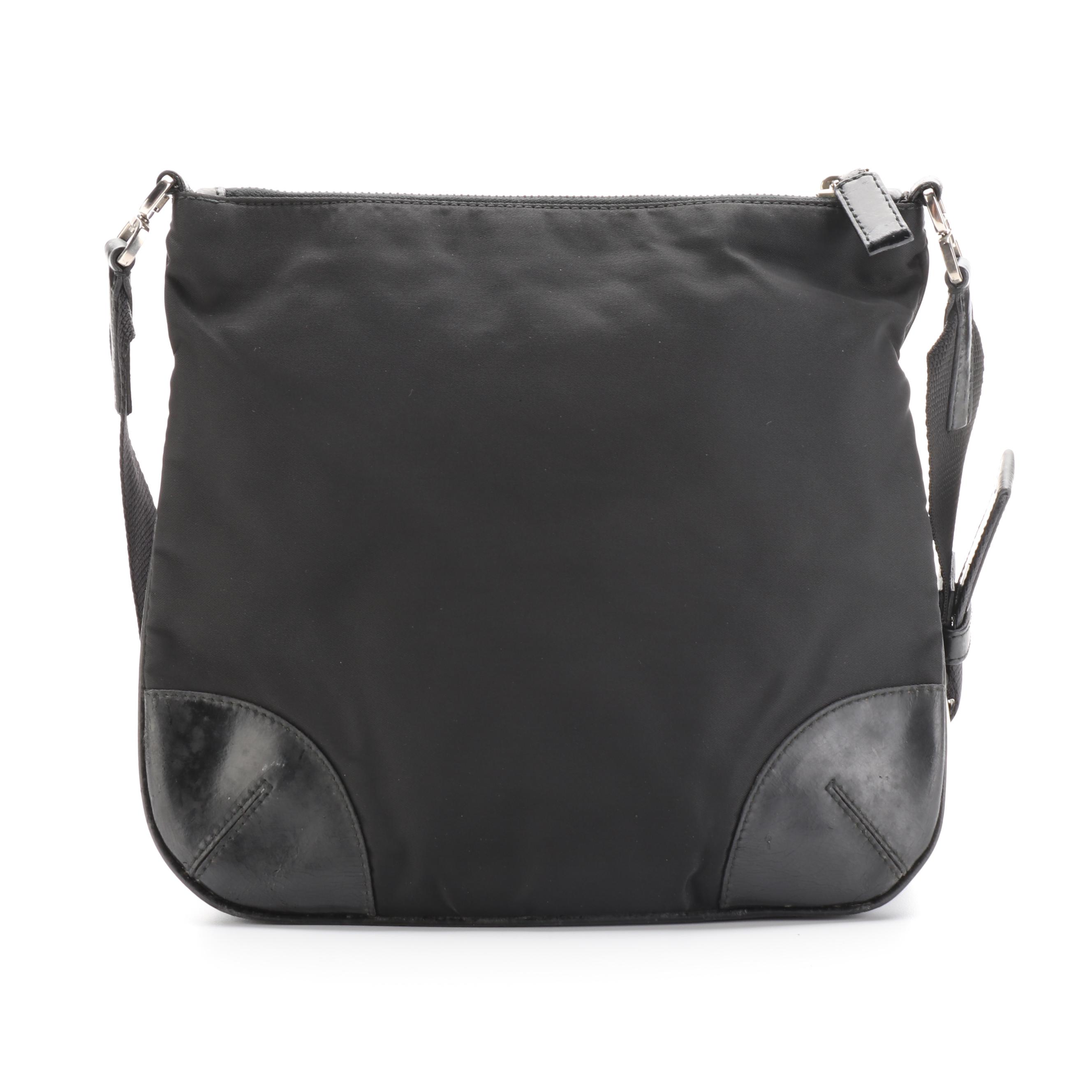 Prada Crossbody Bag in Black Nylon and Patent Leather Trim