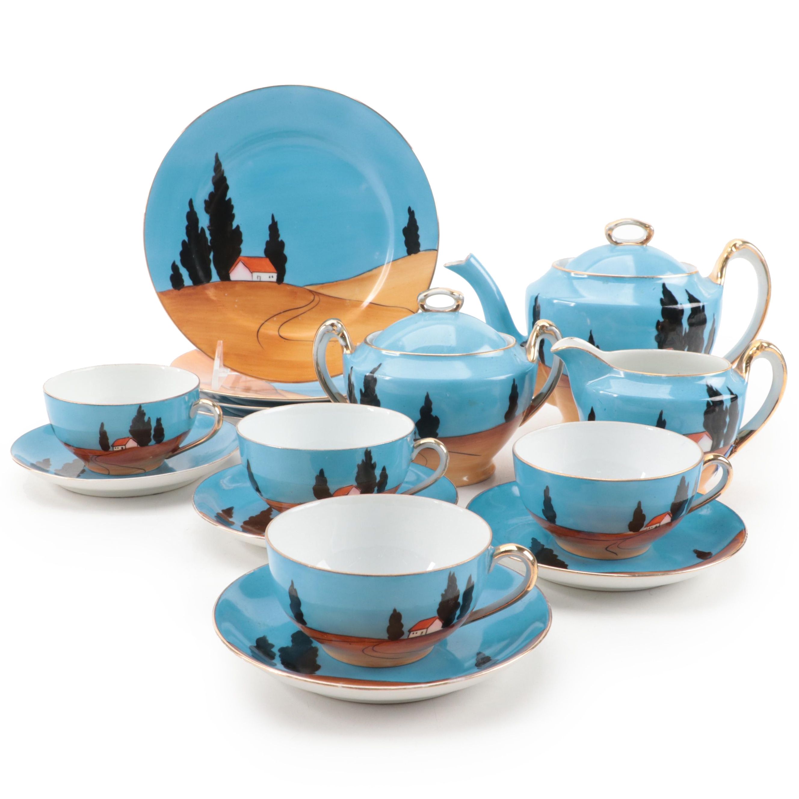 Noritake Hand-Painted Porcelain Tea Set, Mid-20th Century