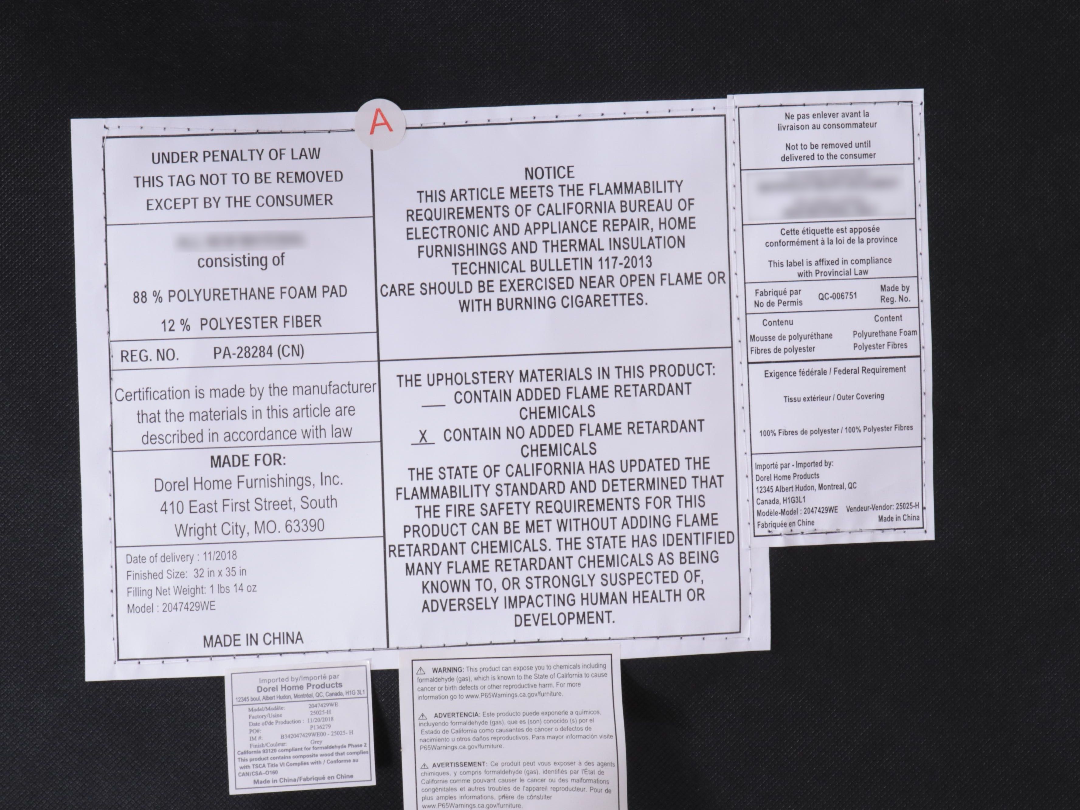 Pair of Dorel Home Furnishings Modernist Style Upholstered Club Chairs