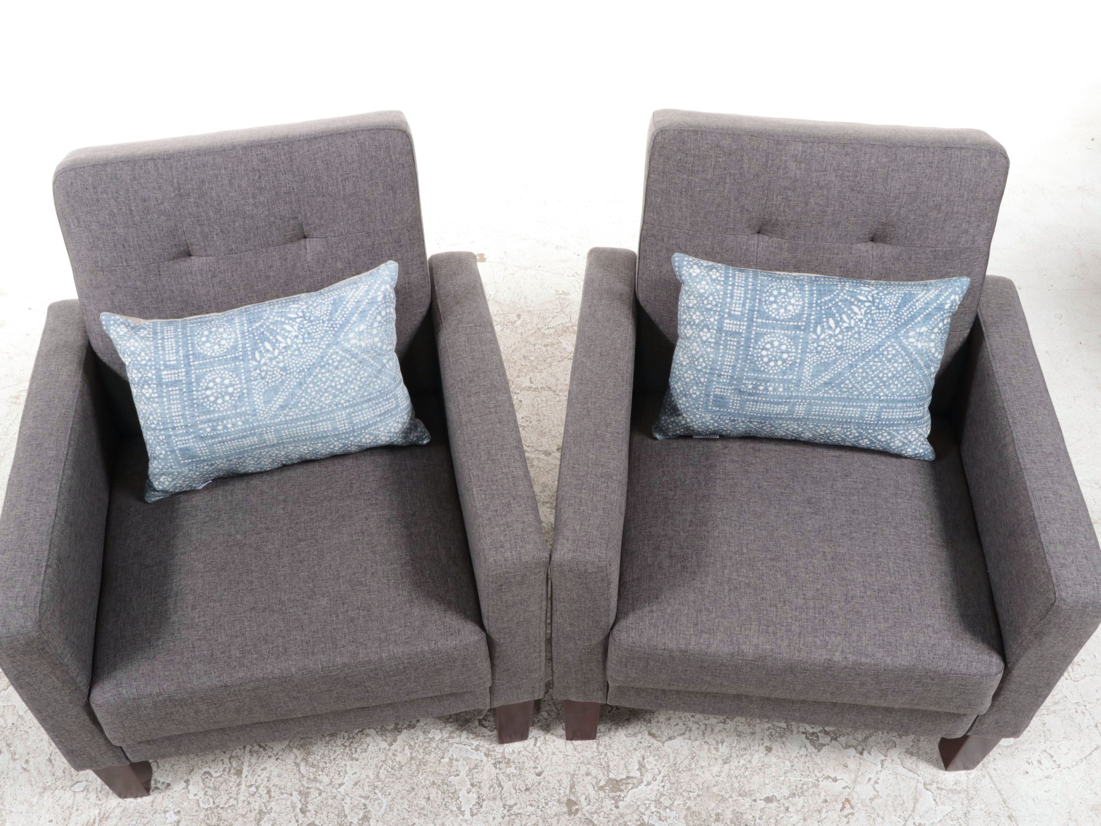 Pair of Dorel Home Furnishings Modernist Style Upholstered Club Chairs