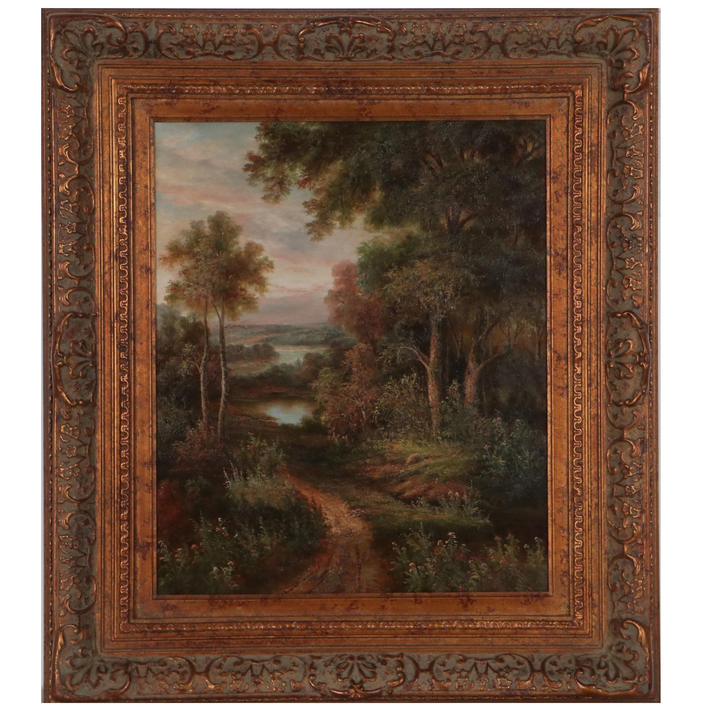 Forest Landscape Oil Painting, Late 20th Century