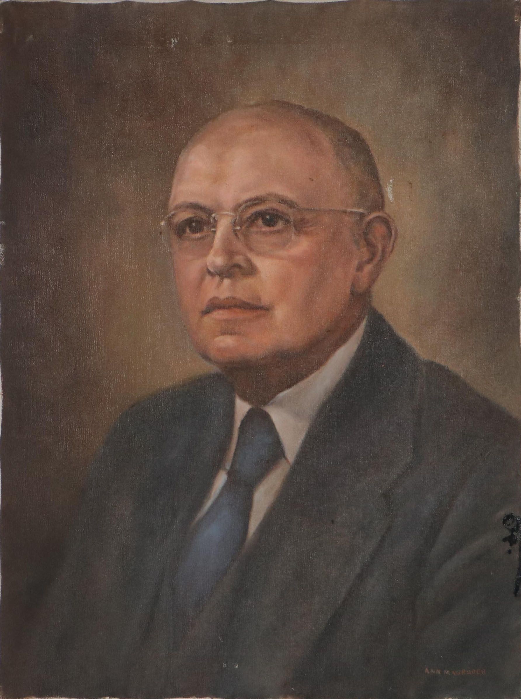 Ann Magruder Oil Portrait of Venerable Man in Suit