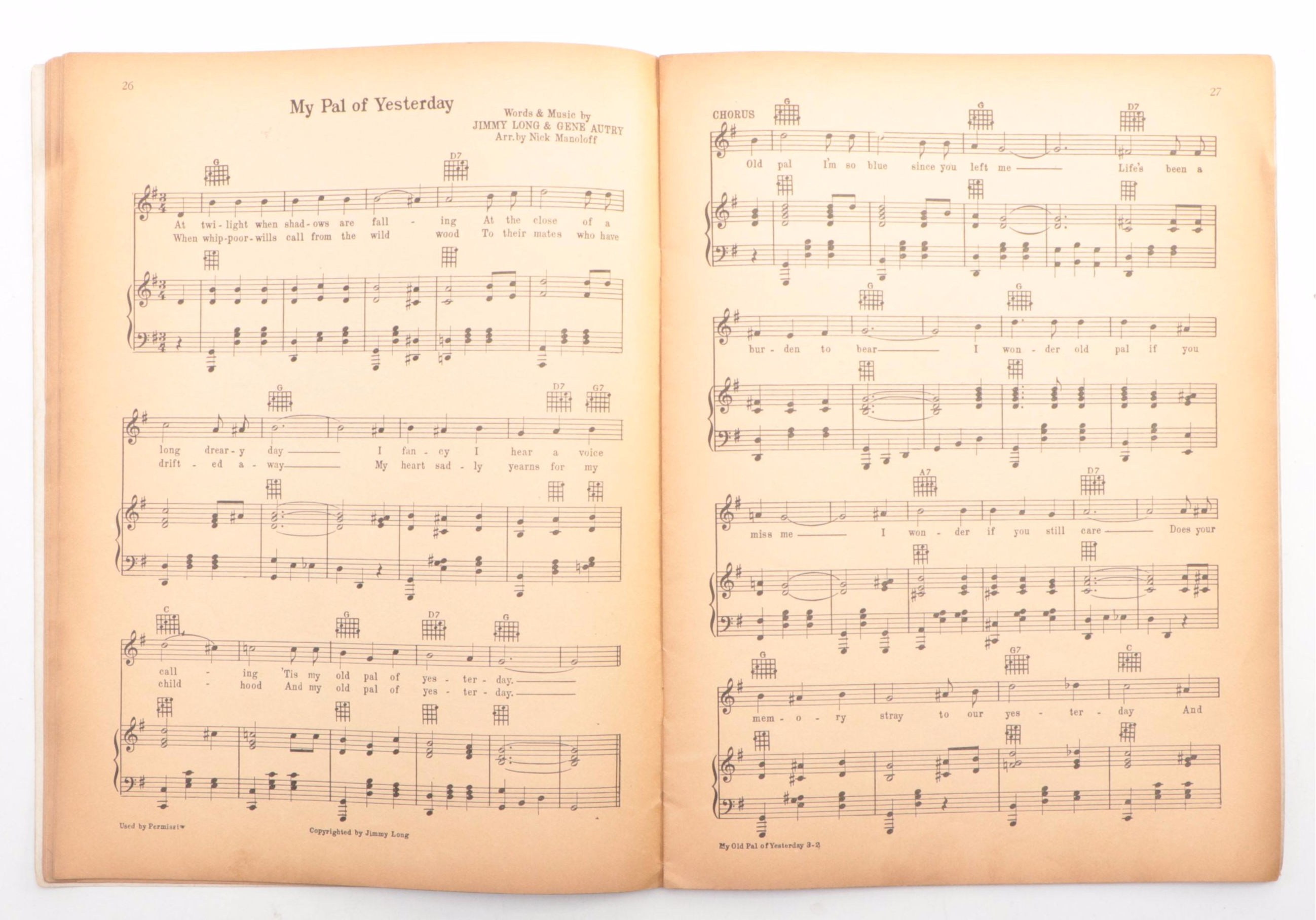 Gene Autry Sheet Music with Spangles Hopalong Cassidy Advertisement